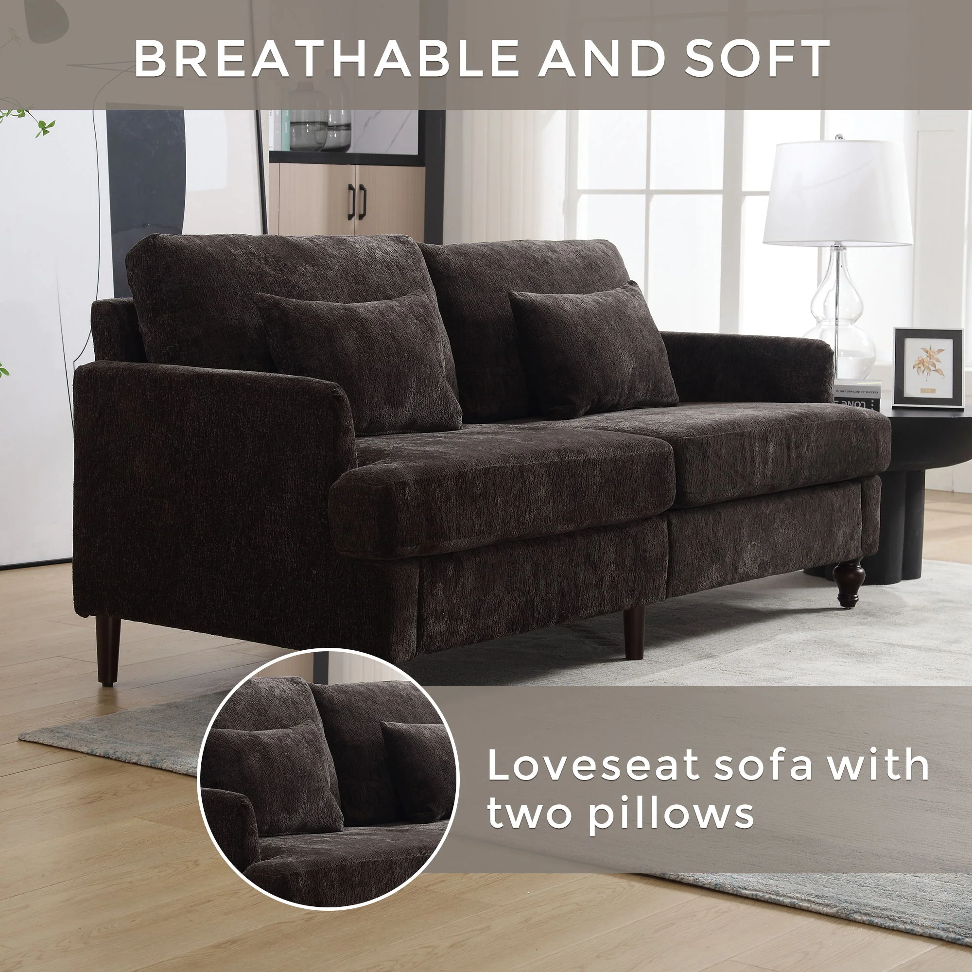 Mid Century Modern Fabric Loveseat Sofa, 2 Seat Upholstered Couch - Image 10