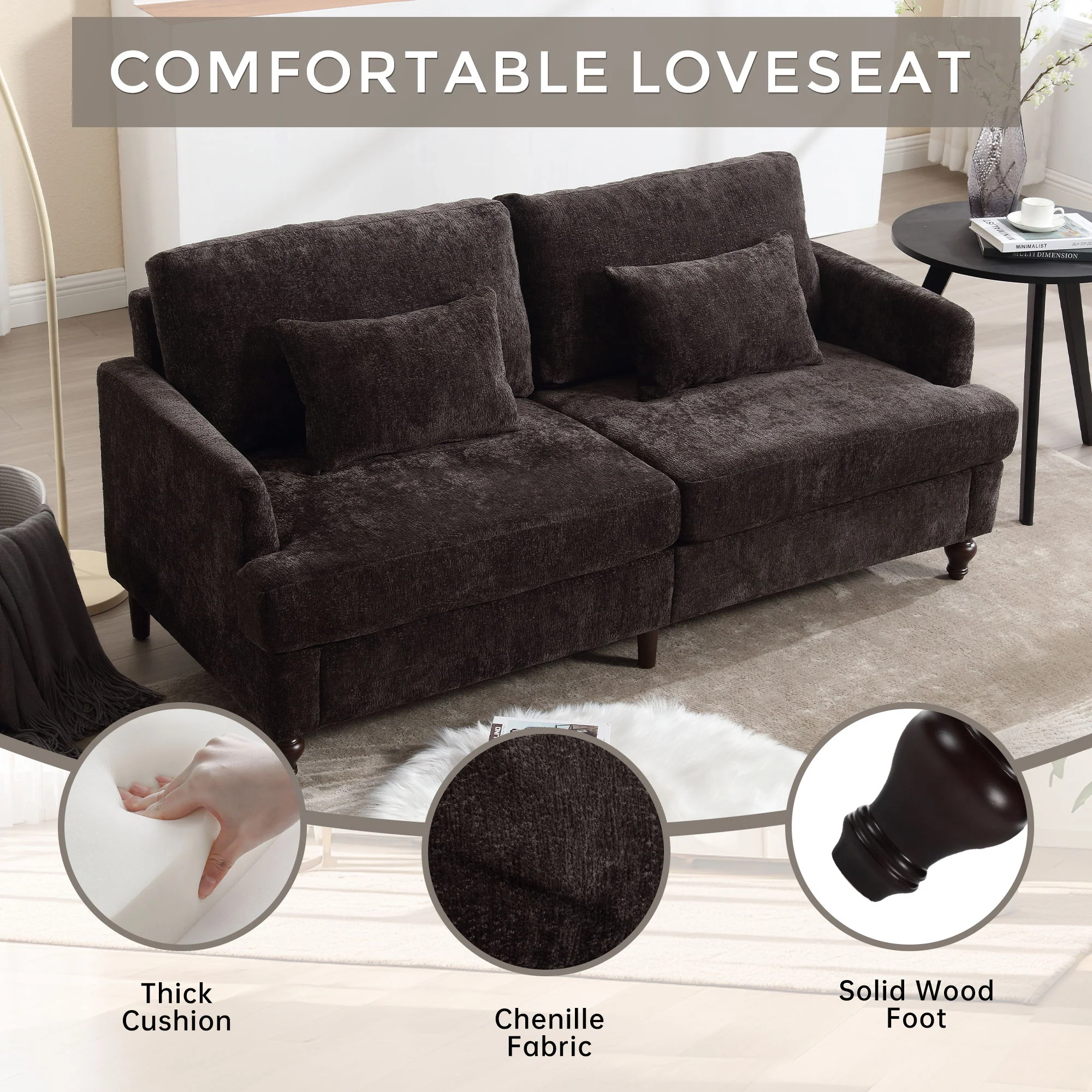 Mid Century Modern Fabric Loveseat Sofa, 2 Seat Upholstered Couch - Image 24