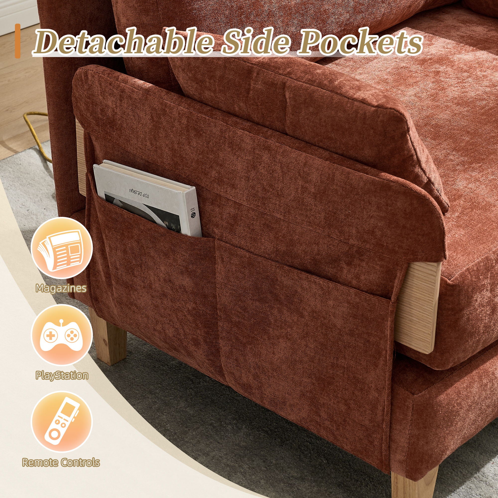 Mid Century Modern Foldable Sofa Bed, 3 In 1 Convertible Sleeper With 3 Pillows - Image 19