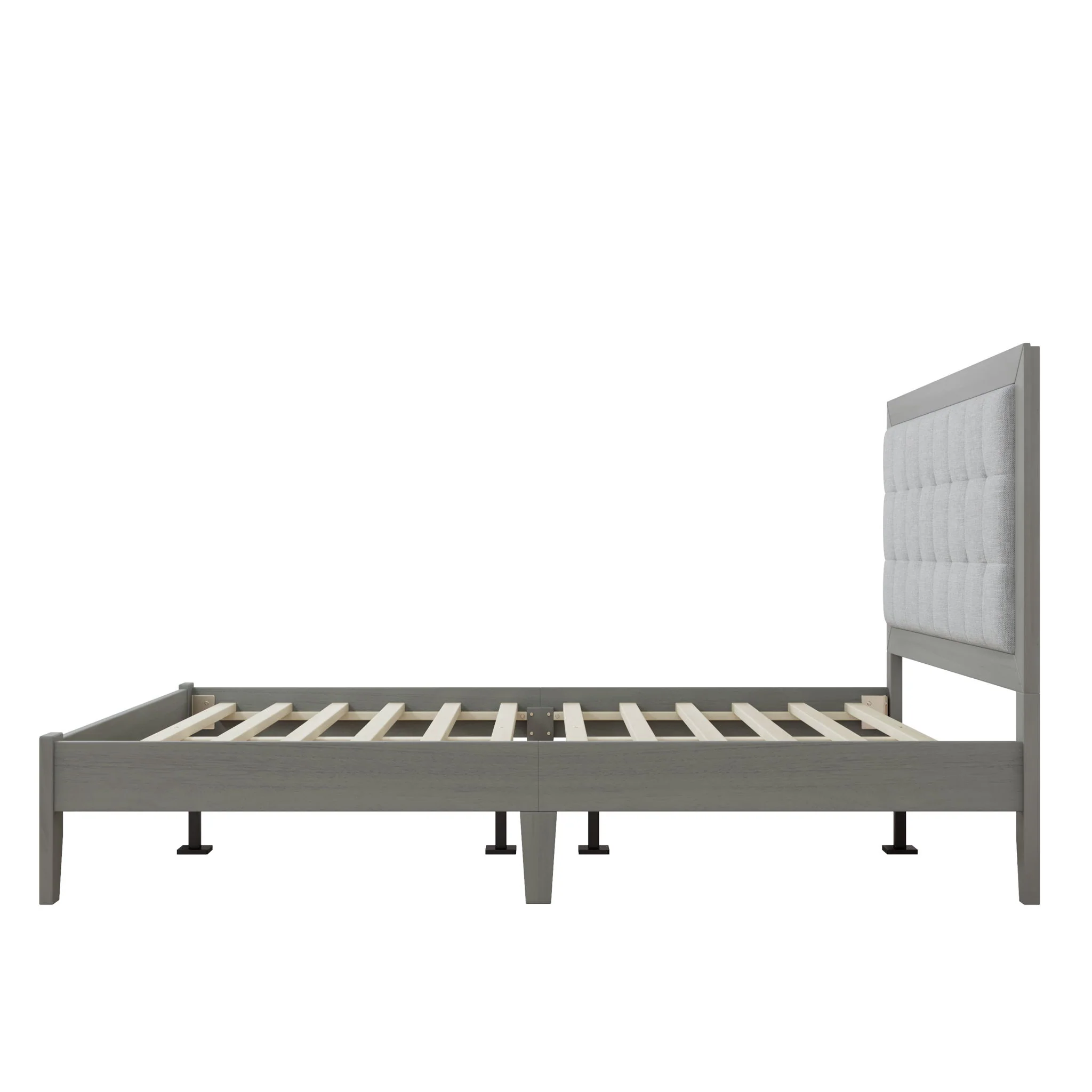 Mid Century Modern Platform Bed With Upholstered Headboard - Image 6