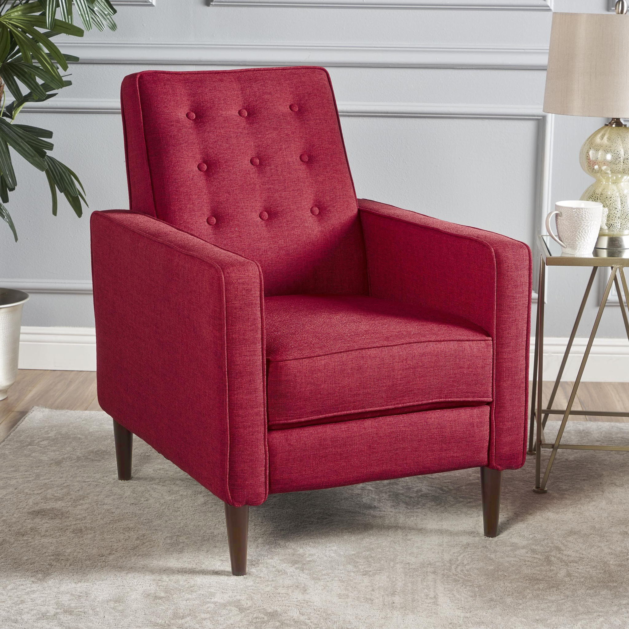 Mid-Century Modern Recliner With Button Tufted Waffle Stitch - Image 17