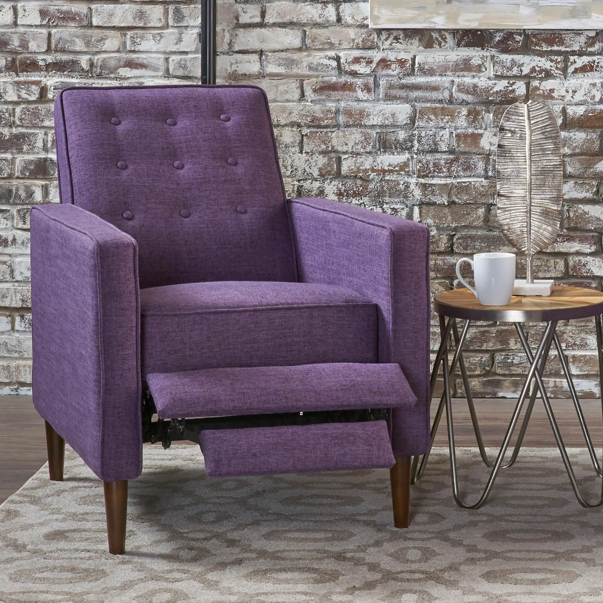 Mid-Century Modern Recliner With Button Tufted Waffle Stitch - Image 40