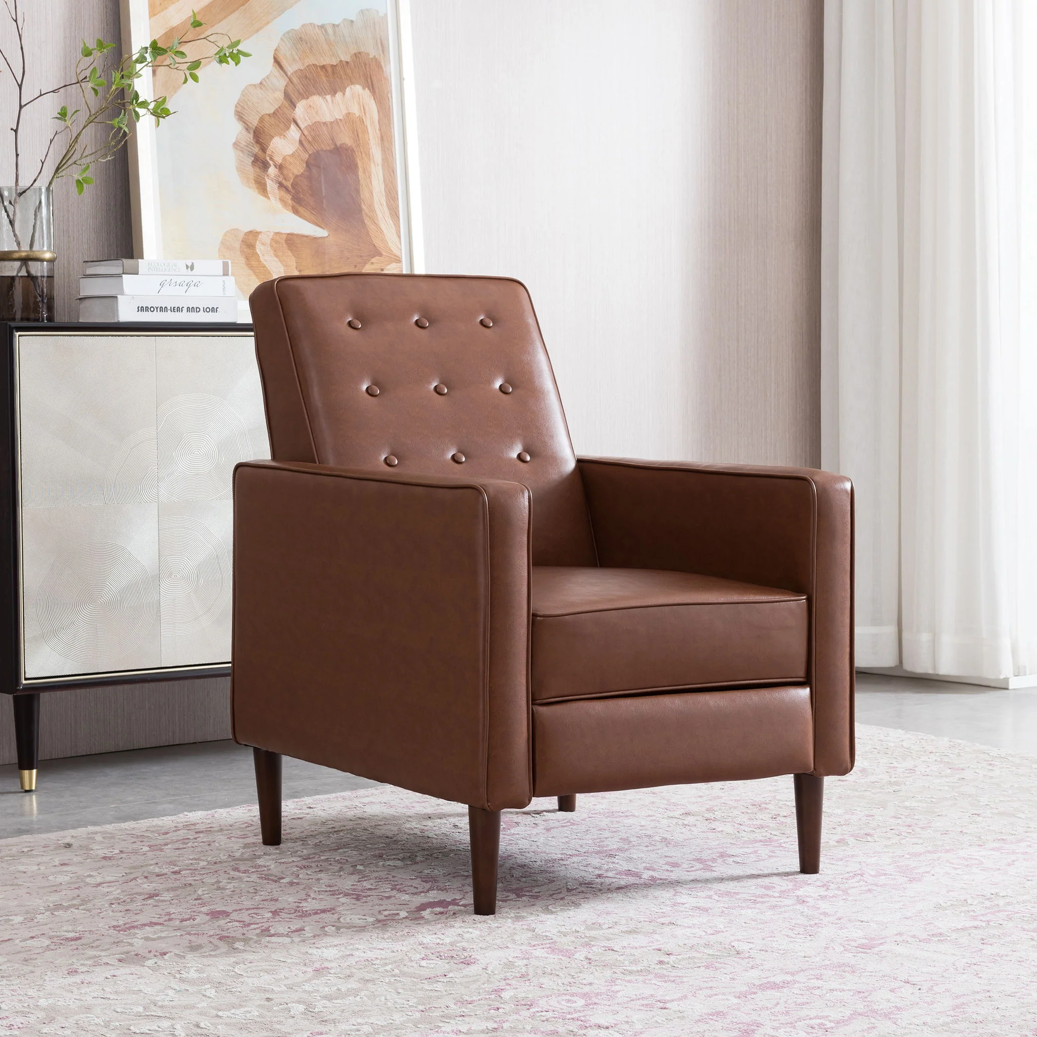 Mid-Century Modern Recliner With Button Tufted Waffle Stitch - Image 47