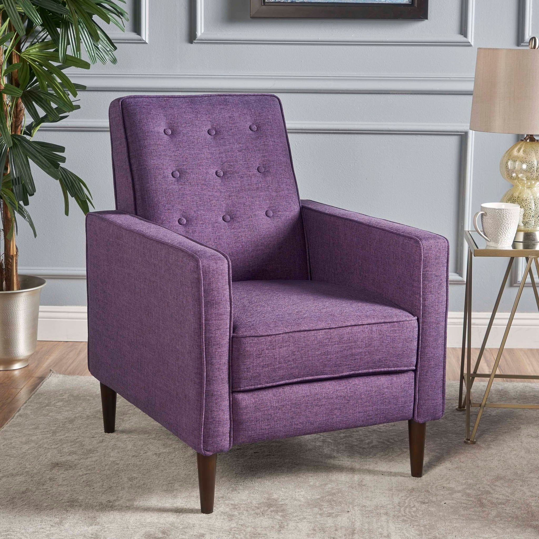 Mid-Century Modern Recliner With Button Tufted Waffle Stitch - Image 8