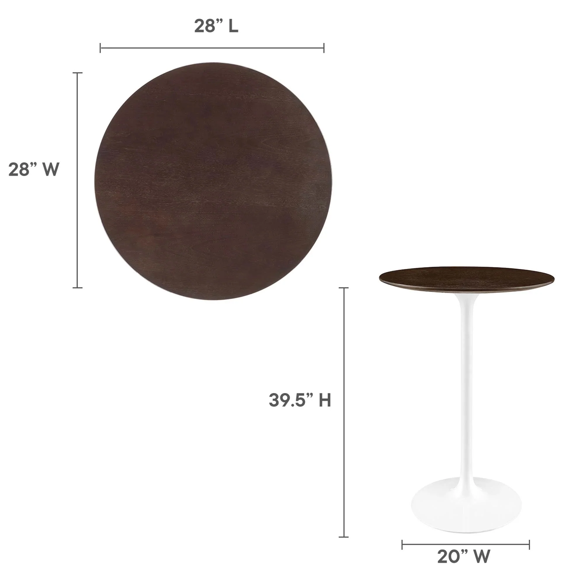 Mid-Century Modern Round Pedestal Bar Table – White 28 Inch - Image 38