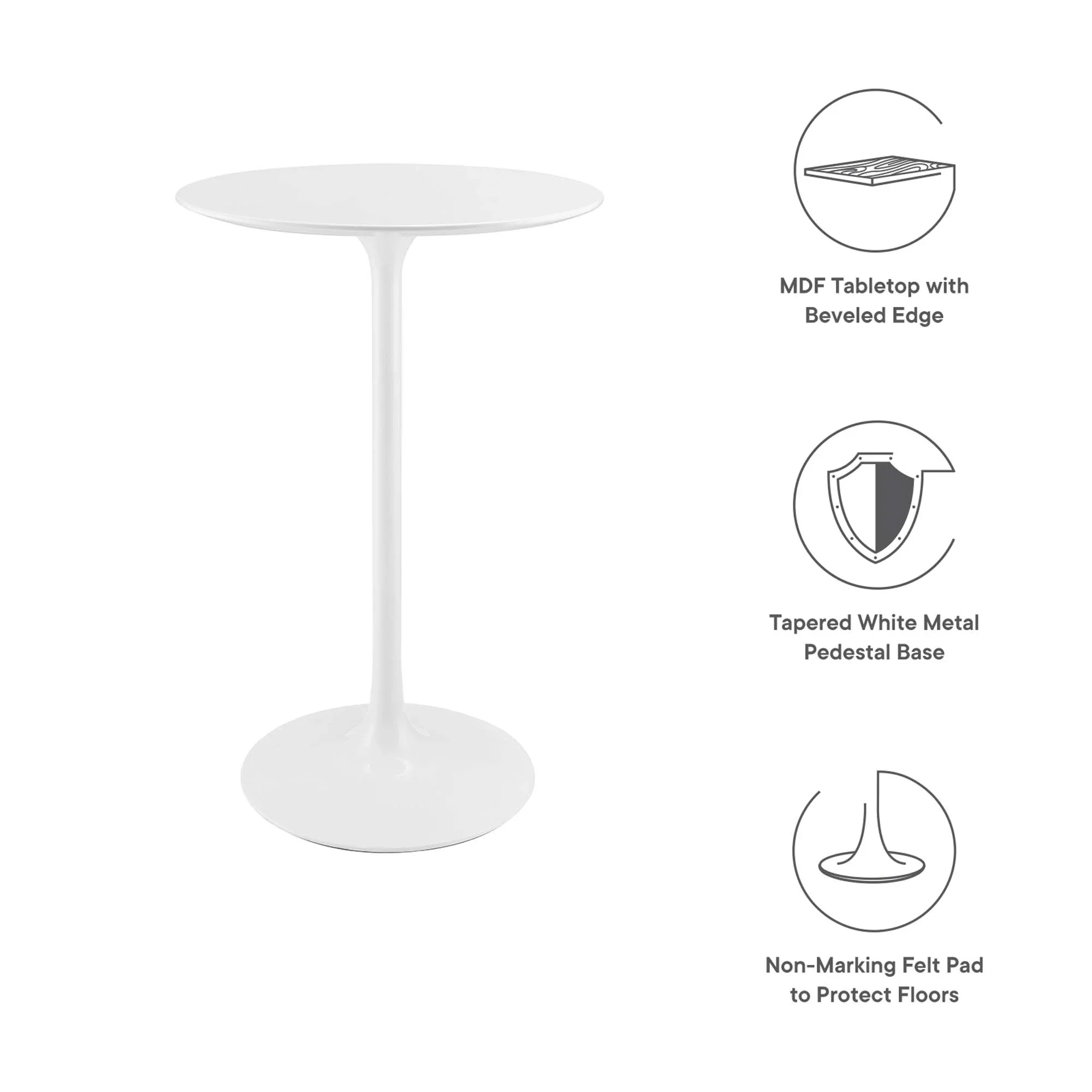 Mid-Century Modern Round Pedestal Bar Table – White 28 Inch - Image 4