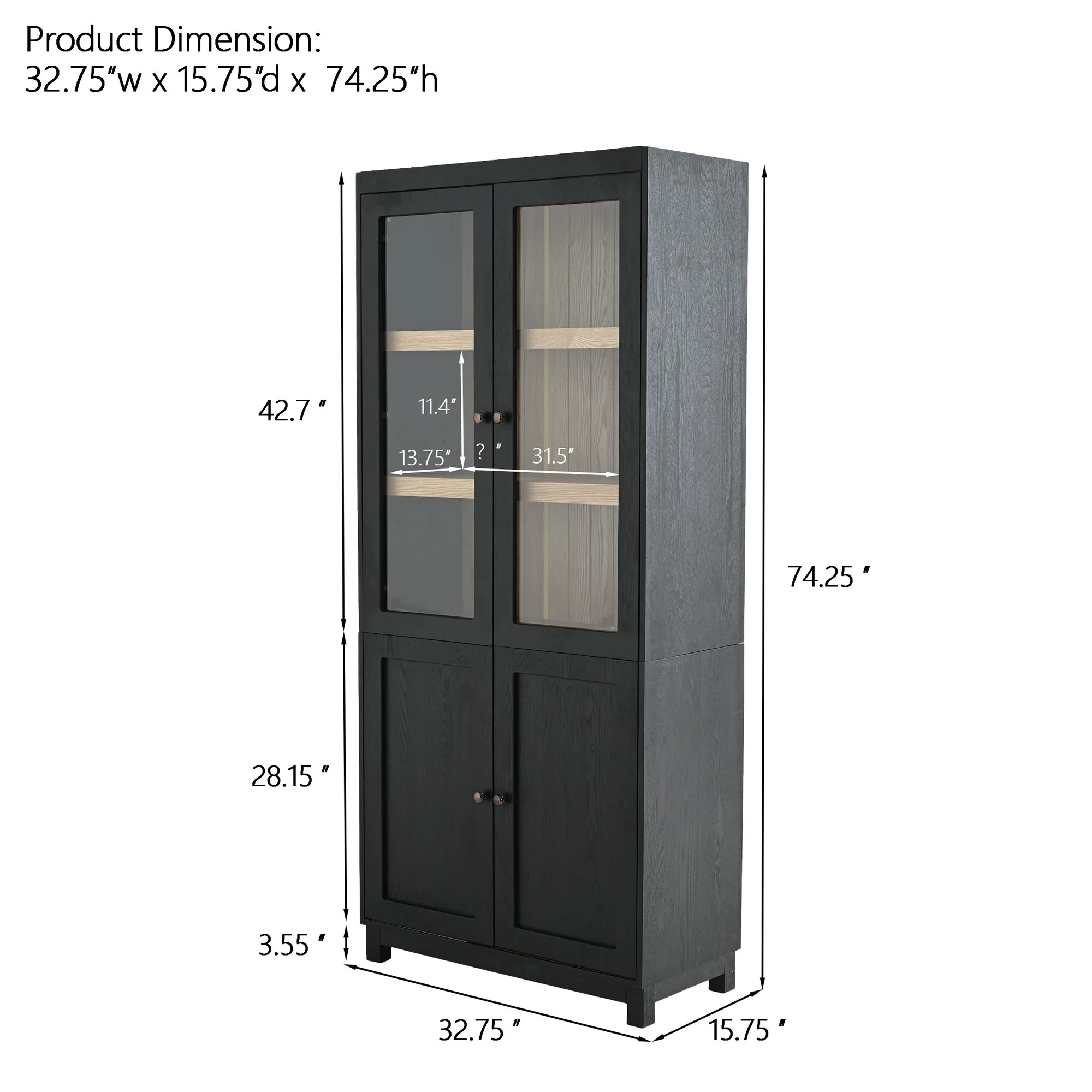 Mid Century Modern Style Tall Display Cabinet With Glass Doors For Collectibles - Black - Image 4