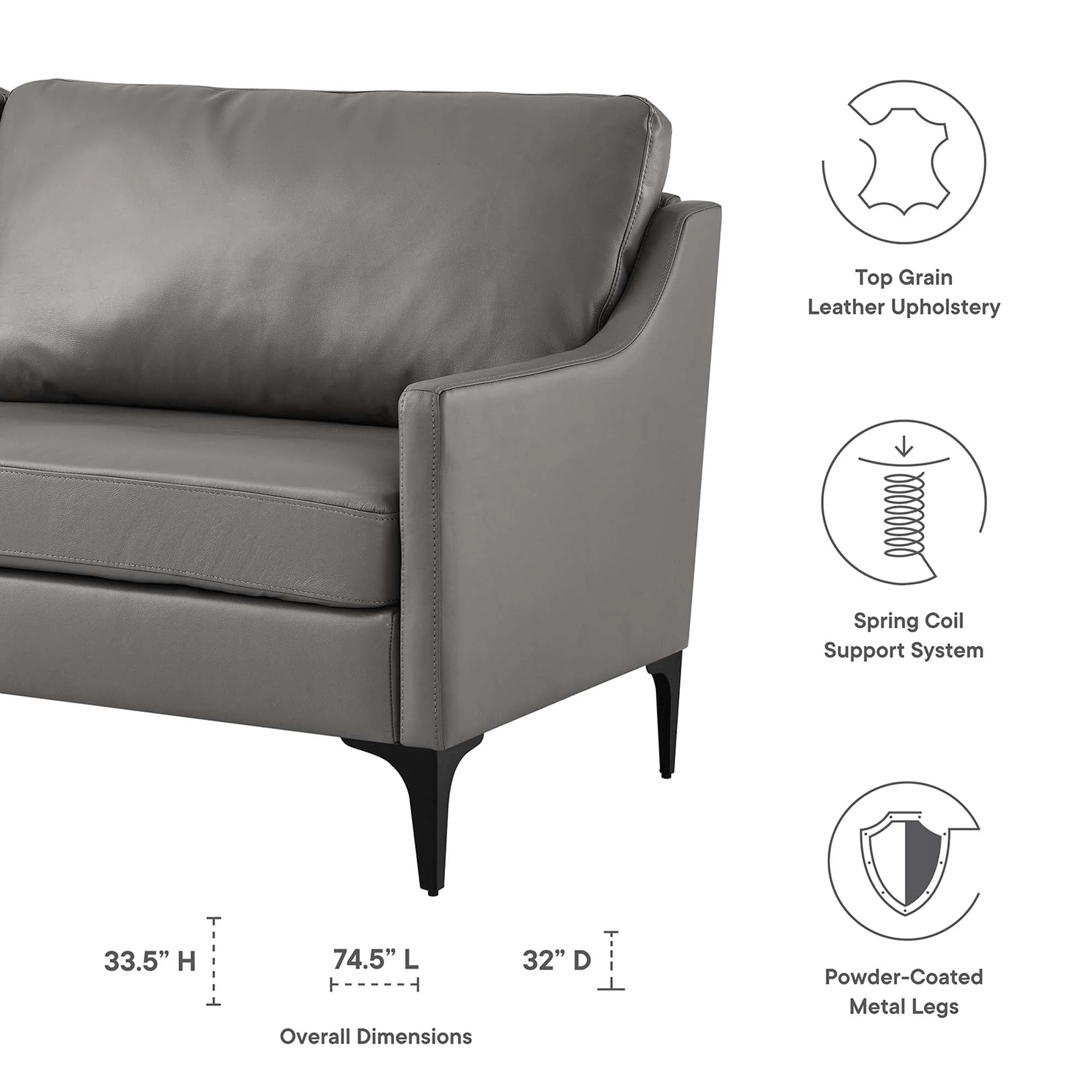 Mid-Century Modern Top-Grain Leather Sofa - Image 2