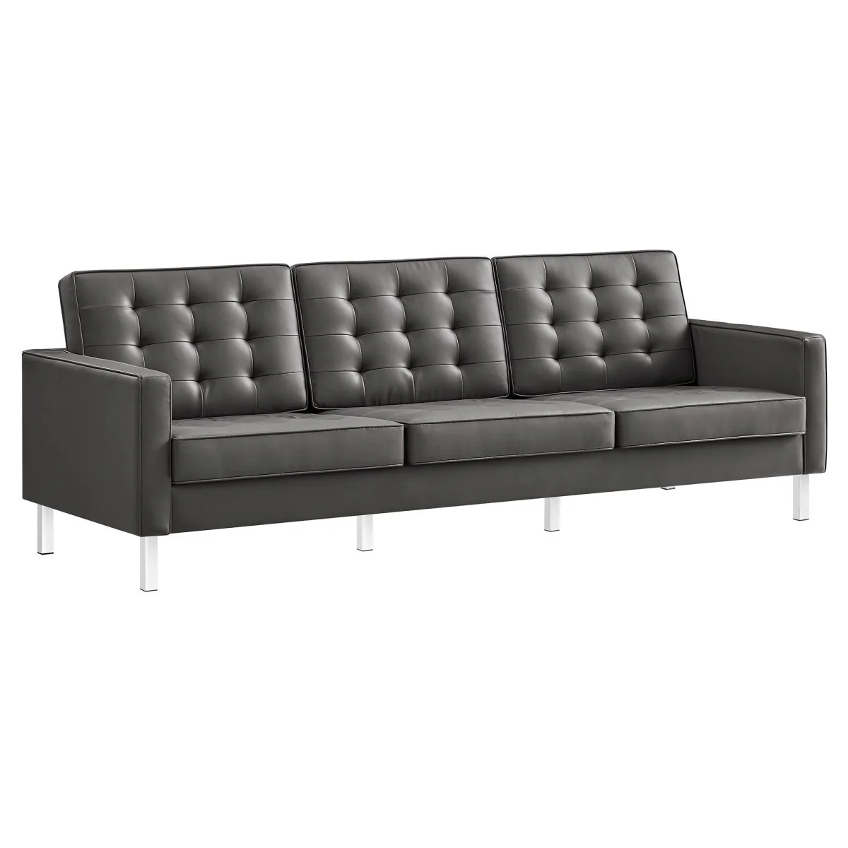 Mid-Century Modern Tufted Vegan Leather Sofa - Image 13