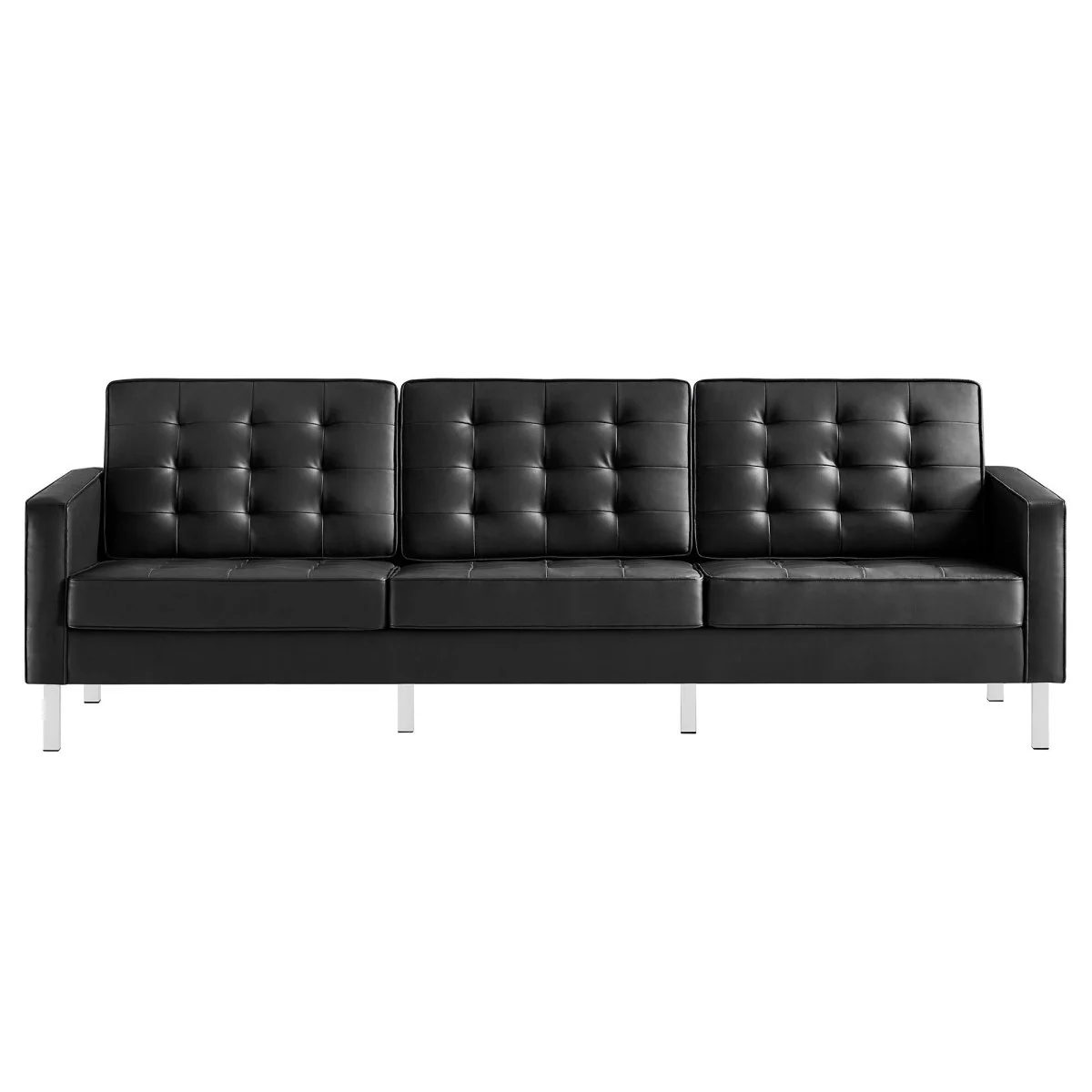Mid-Century Modern Tufted Vegan Leather Sofa - Image 7