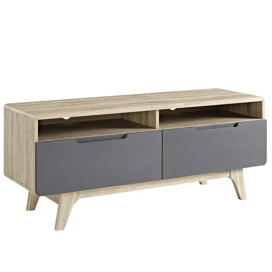 Mid Century Modern TV Stand with Drawers and Open Shelves 47 Inch
