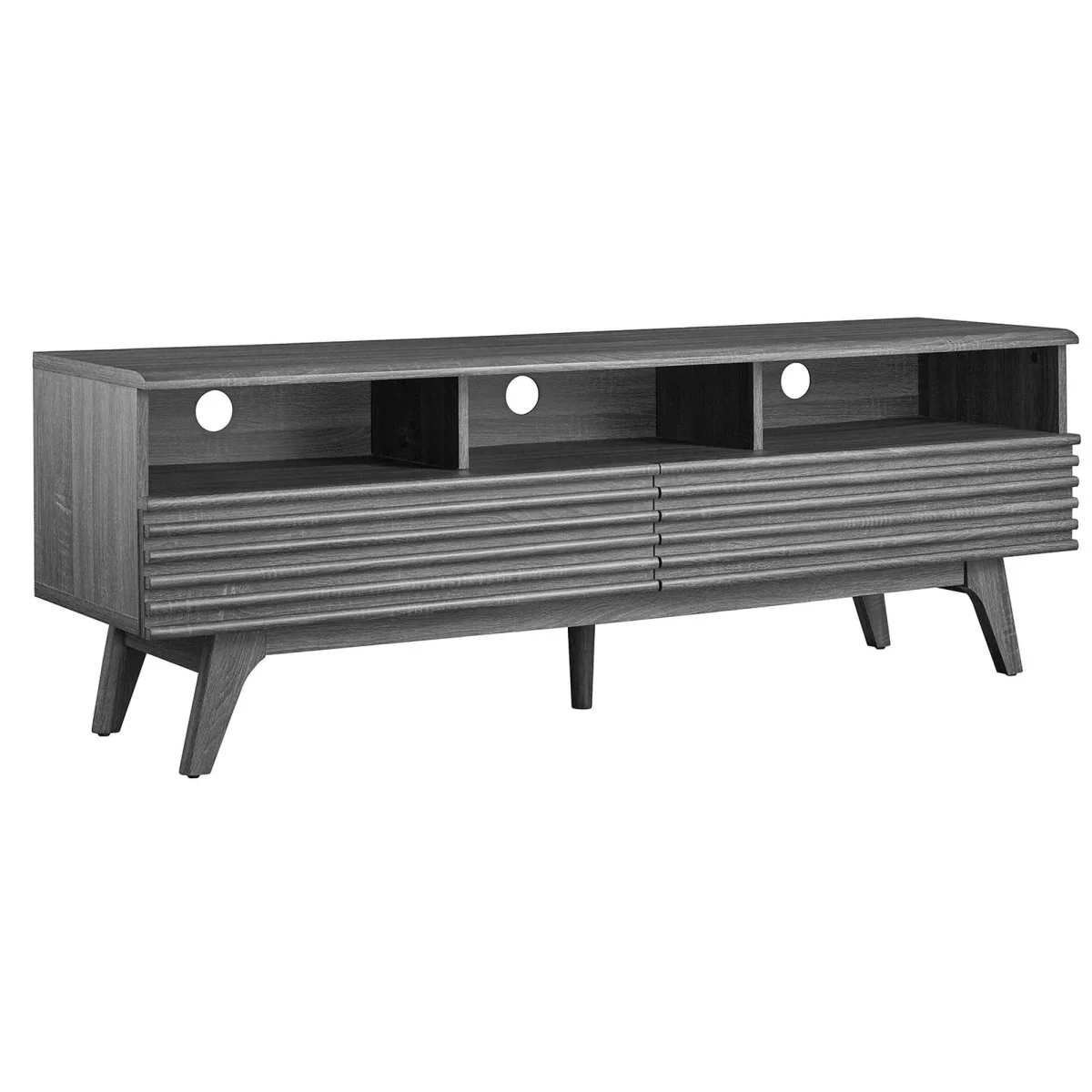 Mid Century Modern TV Stand with Drawers and Open Shelving 60 Inch