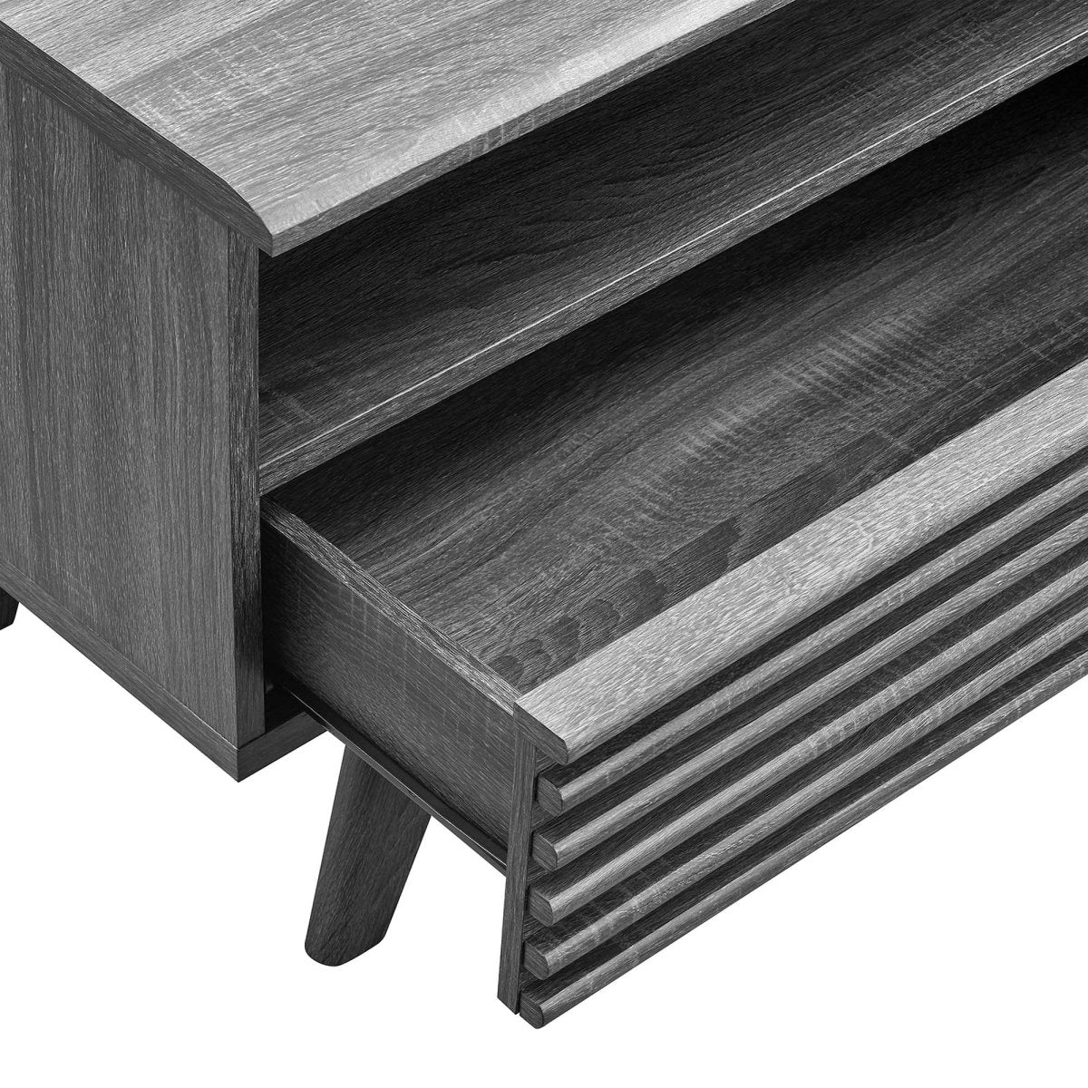 Mid Century Modern TV Stand with Drawers and Open Shelving 60 Inch - Image 2