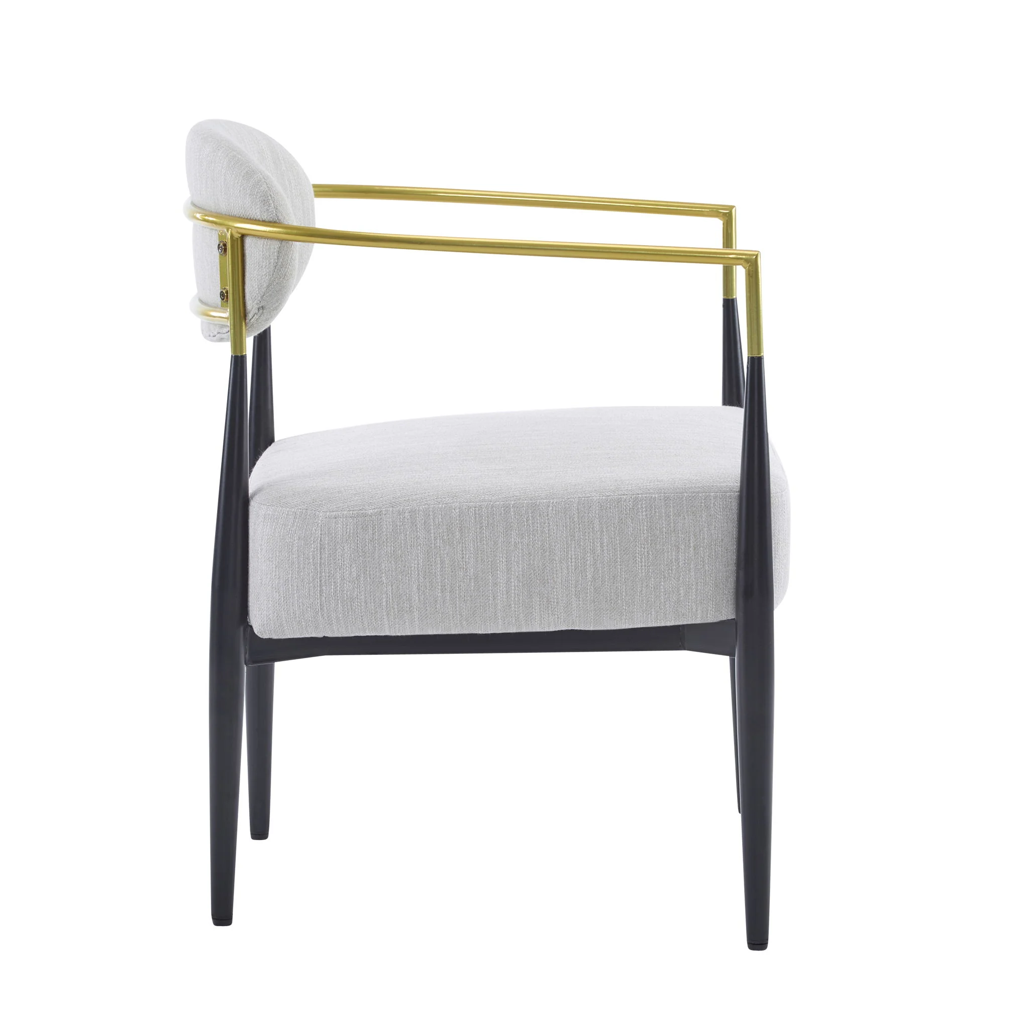 Mid Century Modern Upholstered Accent Armchair With Tapered Legs - Beige / Black / Gold - Image 4