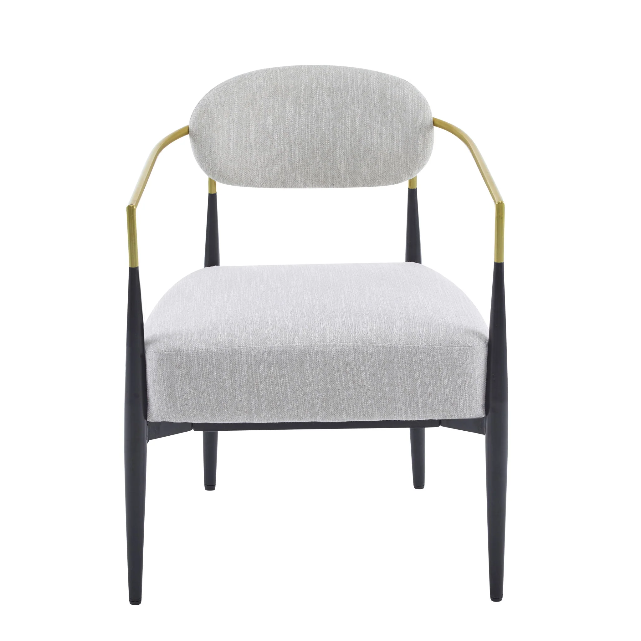 Mid Century Modern Upholstered Accent Armchair With Tapered Legs - Beige / Black / Gold - Image 9