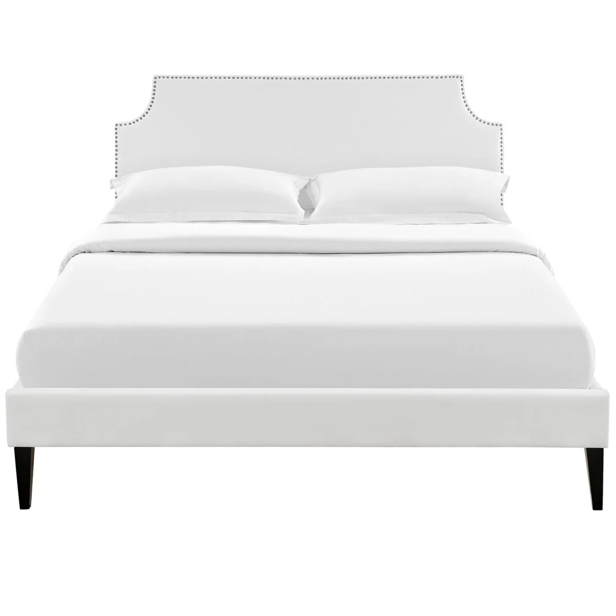 Mid-Century Modern Upholstered Fabric Platform Bed - Image 9