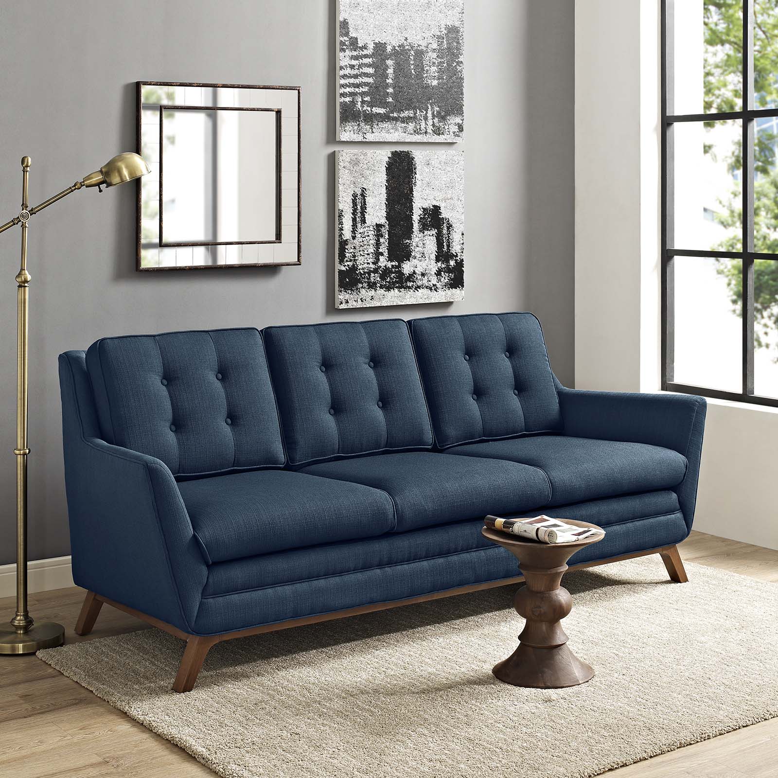 Mid-Century Modern Upholstered Fabric Sofa - Image 5