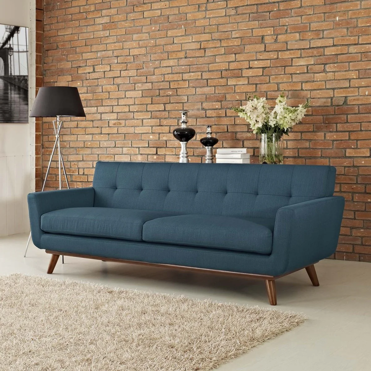 Mid-Century Modern Upholstered Fabric Sofa with Splayed Legs - Image 8