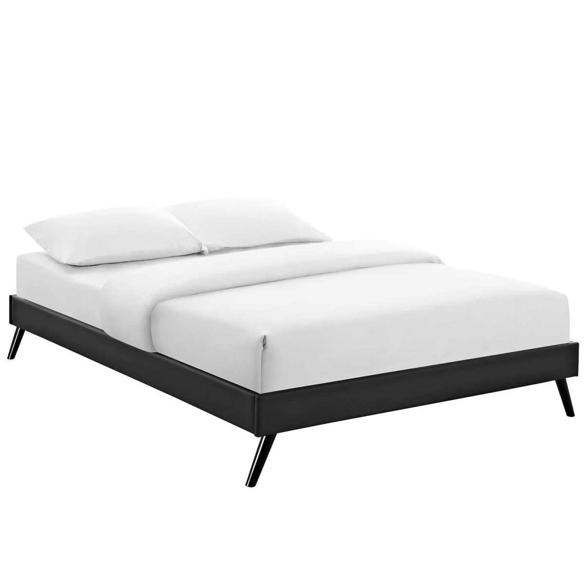 Mid-Century Modern Upholstered Vinyl Bed Frame with Round Splayed Legs - Image 6