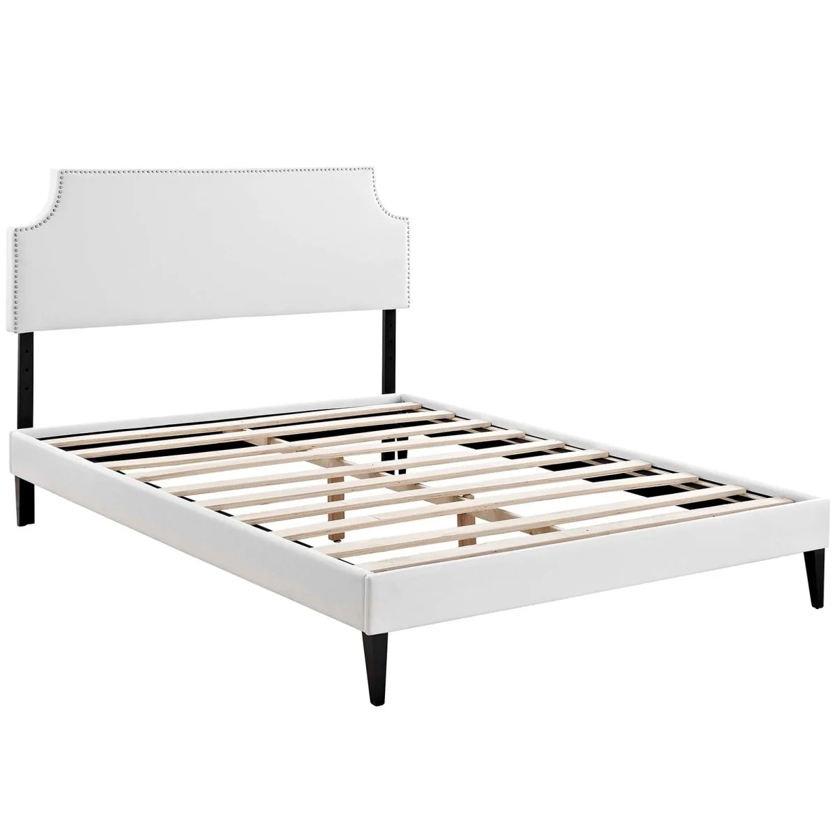Mid-Century Modern Upholstered Vinyl Platform Bed in Wite - Image 10