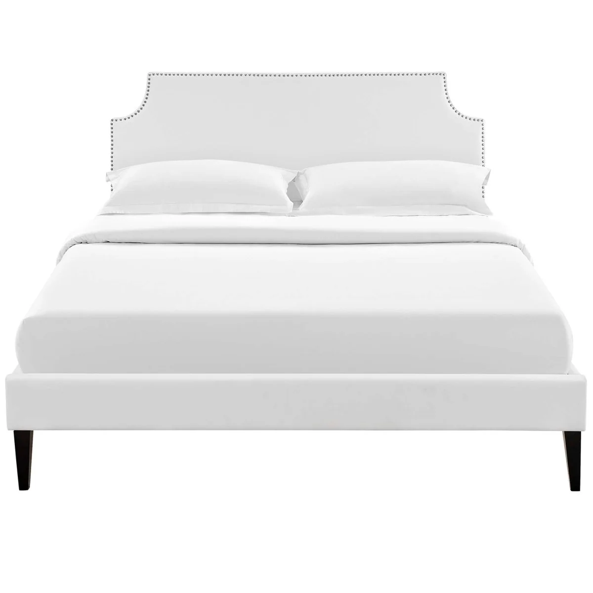 Mid-Century Modern Upholstered Vinyl Platform Bed in Wite - Image 5