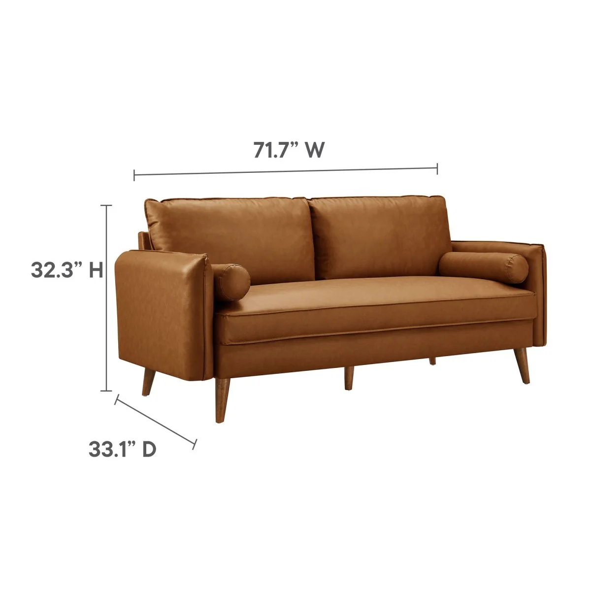 Mid-Century Modern Vegan Leather Sofa with Bolster Pillows - Image 9