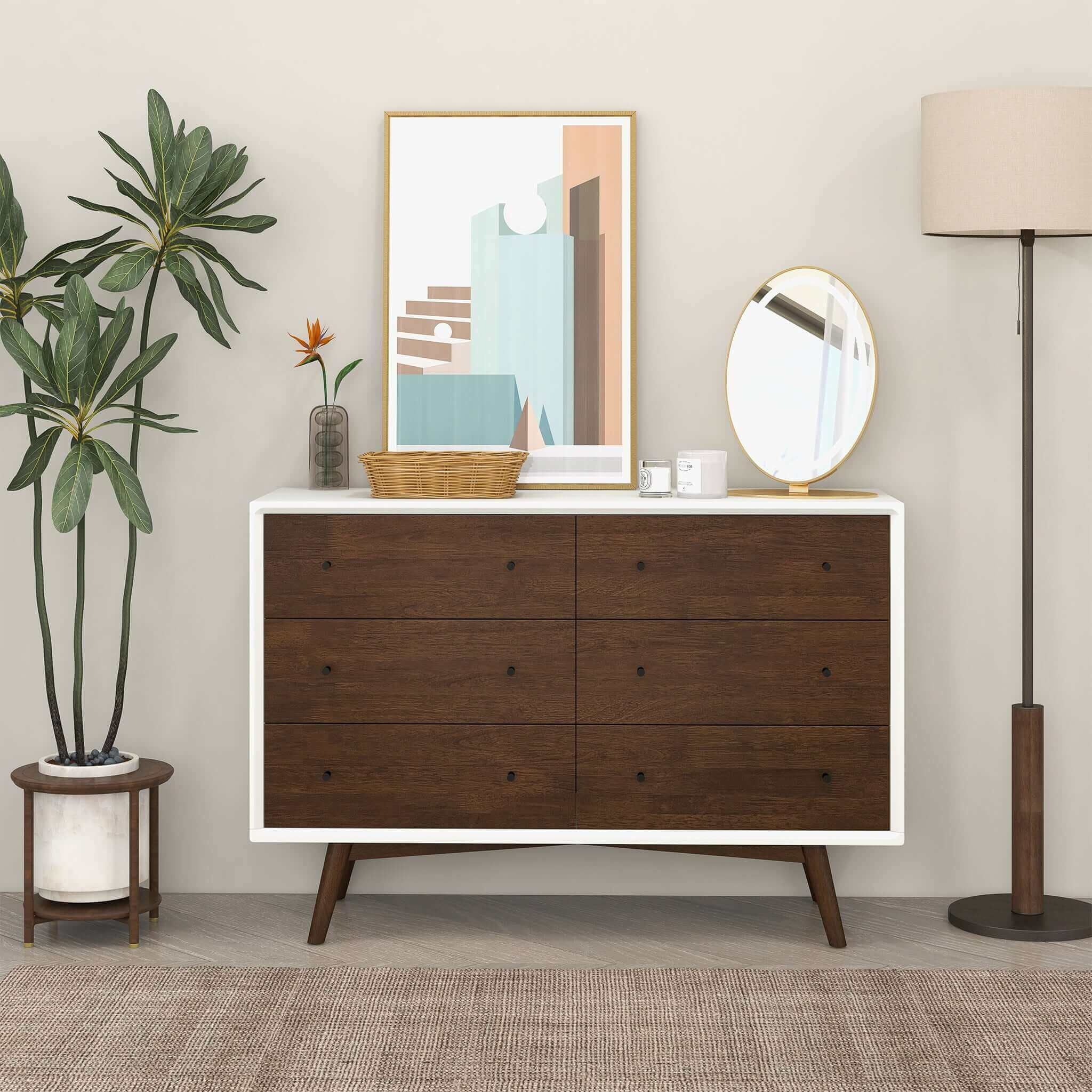Dresser 6 Drawer - Dark Brown / White - Image 5