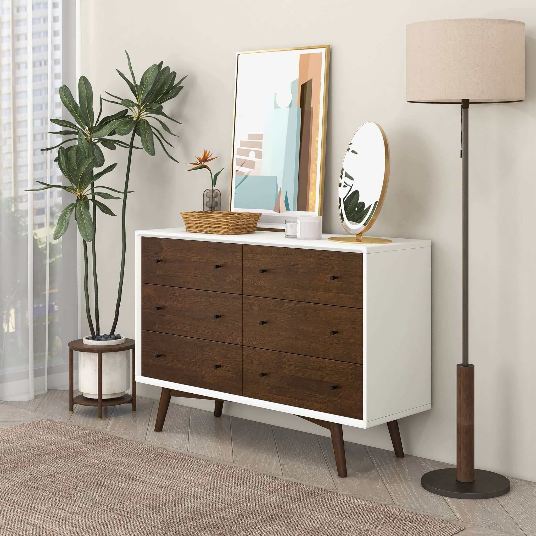 Dresser 6 Drawer - Dark Brown / White - Image 6
