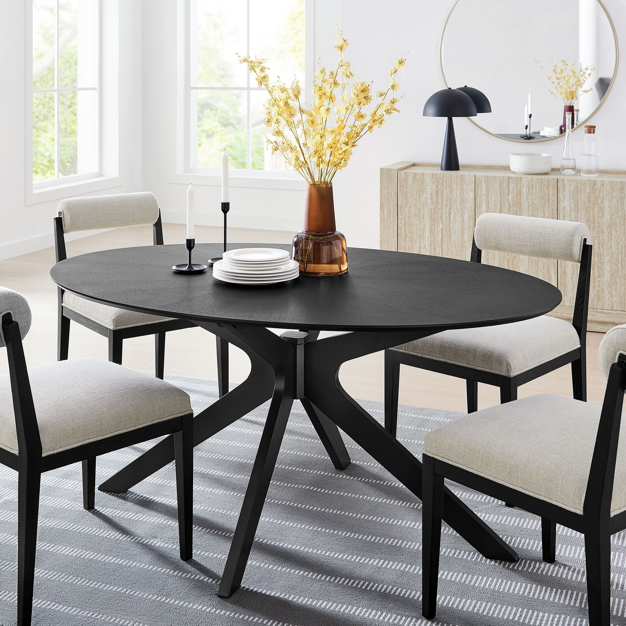 Mid Century Modern Wood Dining Table with Intersecting Base - Image 17