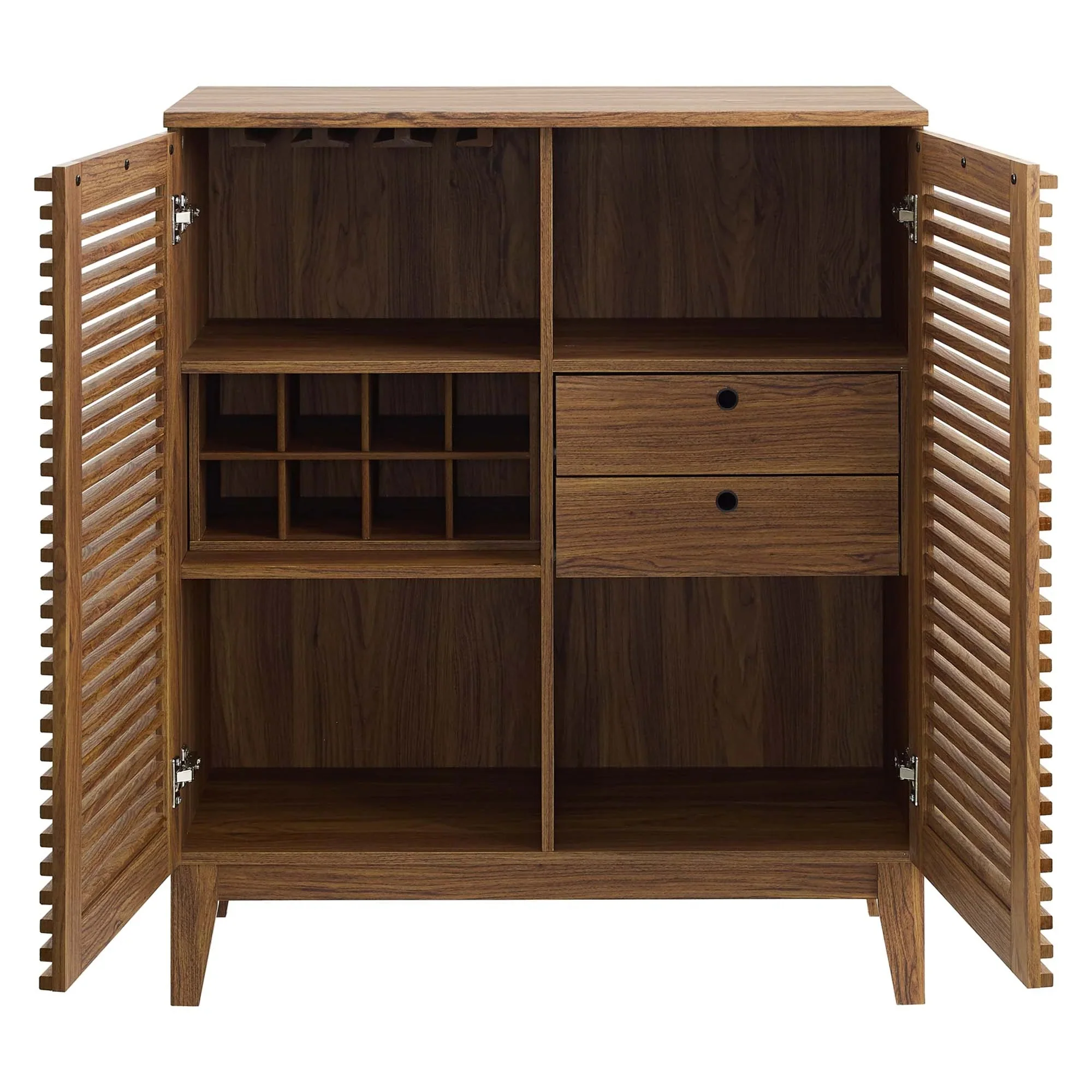 Mid-Century Modern Wood Grain Bar Cabinet – Walnut 38 Inch - Image 6