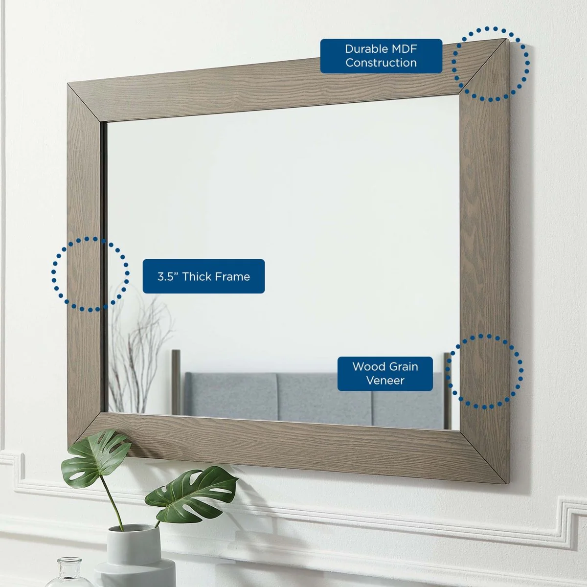 40x32" Oak Mid-Century Rectangular Wall Mirror - Image 3