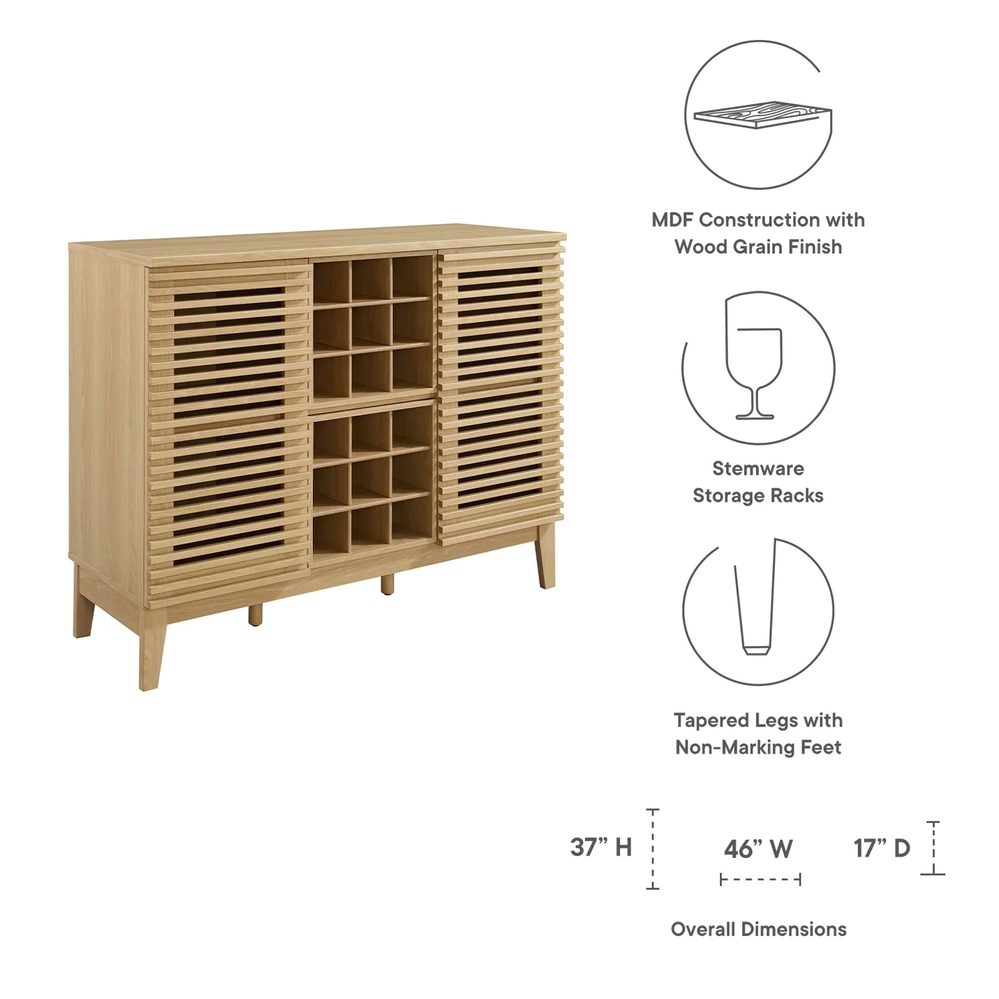 Mid-Century Slatted Door Bar Cabinet – Walnut 46 Inch - Image 11