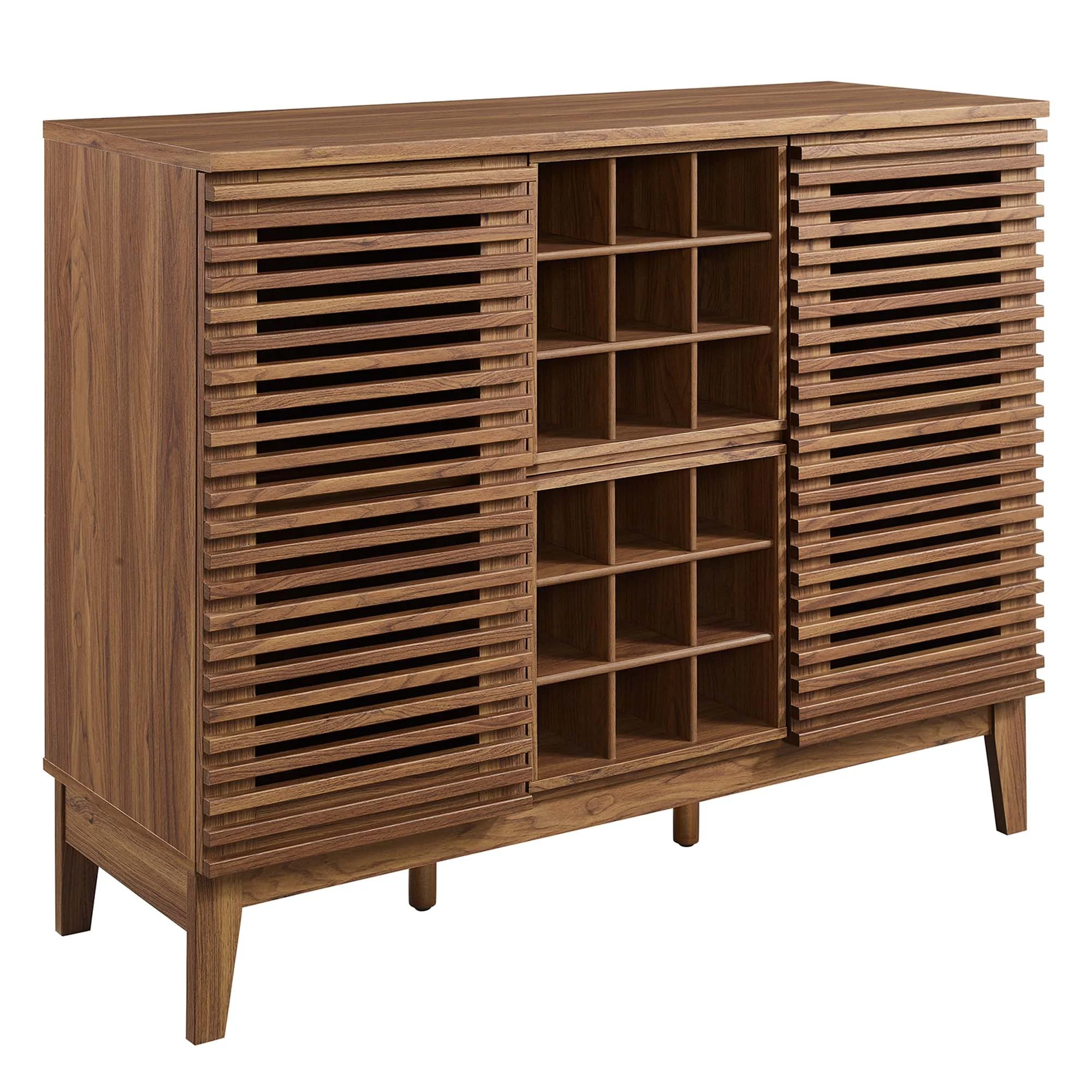 Mid-Century Slatted Door Bar Cabinet – Walnut 46 Inch - Image 17