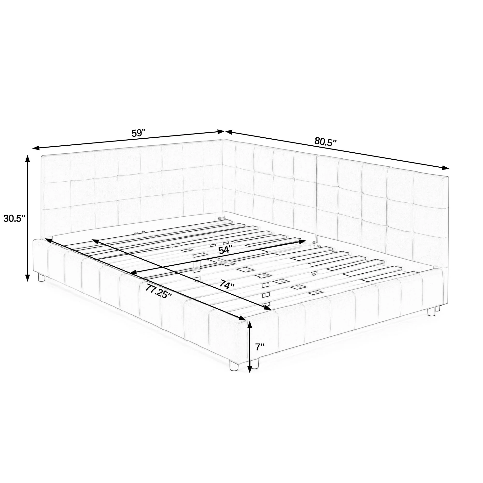 Mid-Century Storage Upholstered Tufted Bed Frame With Backrest And Armrests - Image 159