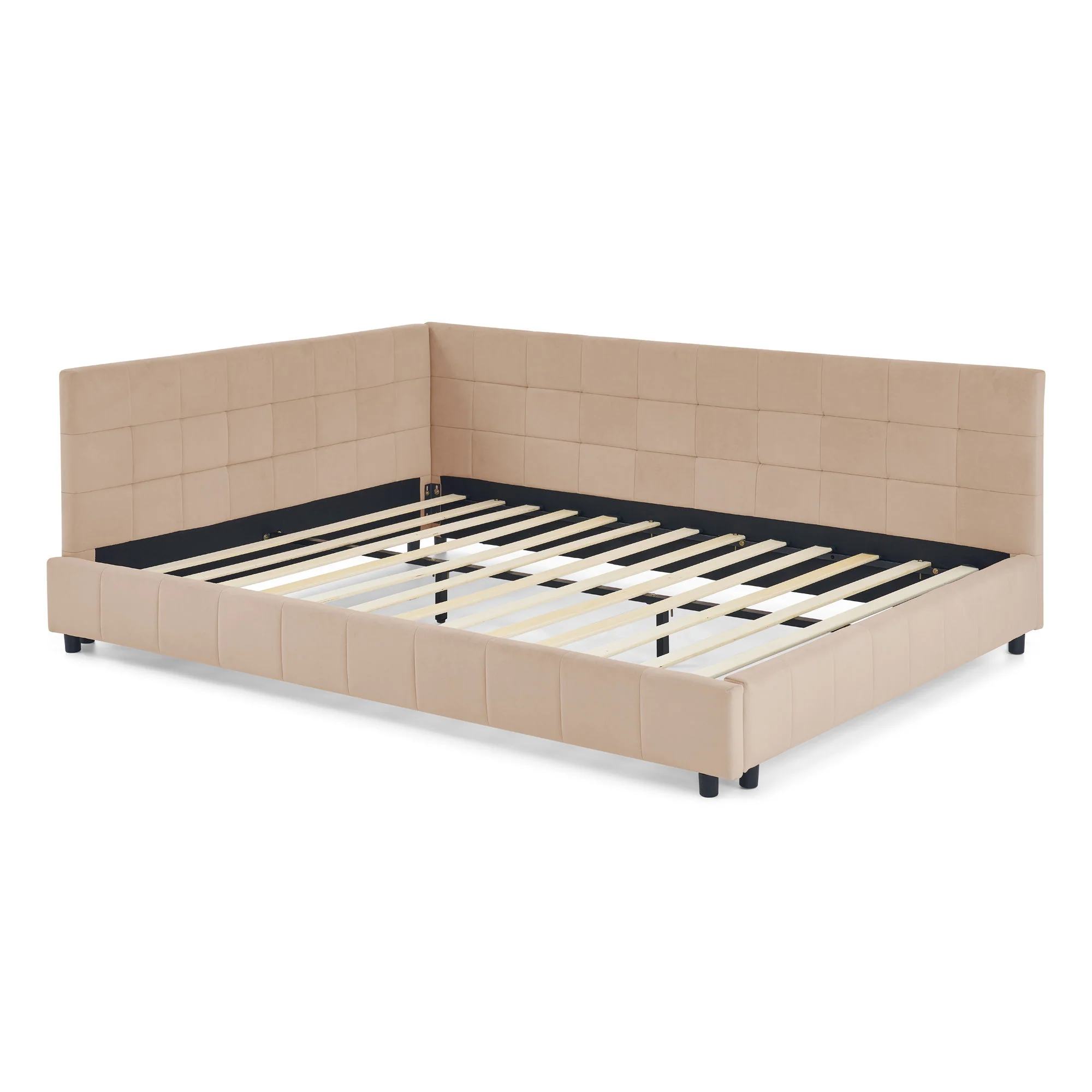 Mid-Century Storage Upholstered Tufted Bed Frame With Backrest And Armrests - Image 86