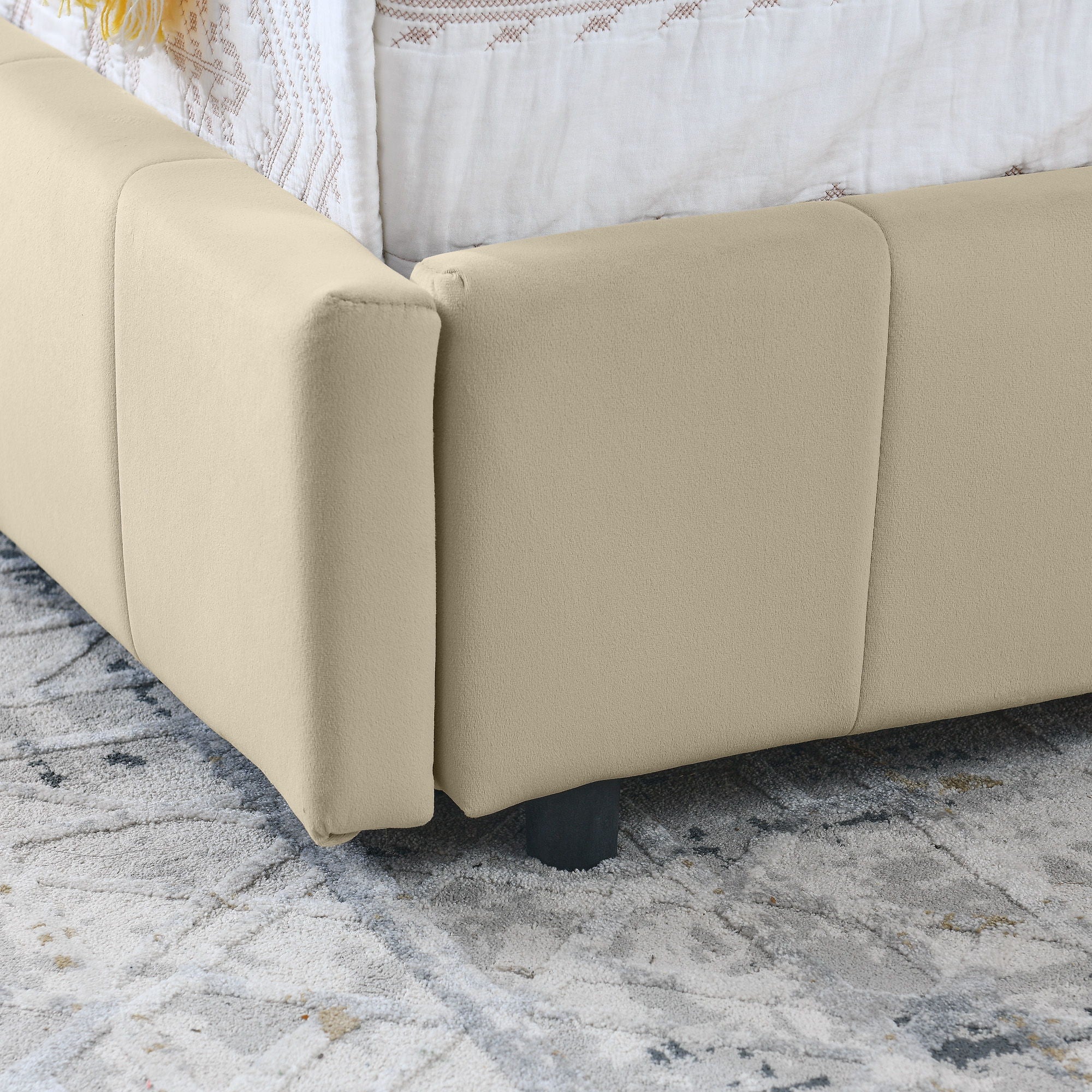 Mid-Century Storage Upholstered Tufted Bed Frame With Backrest And Armrests - Image 97