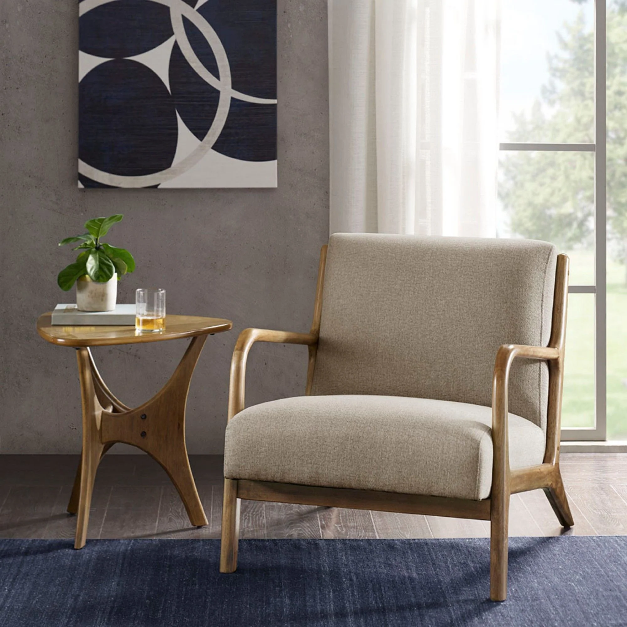 Mid-Century Style Lounge Chair With Upholstered Seat - Image 23
