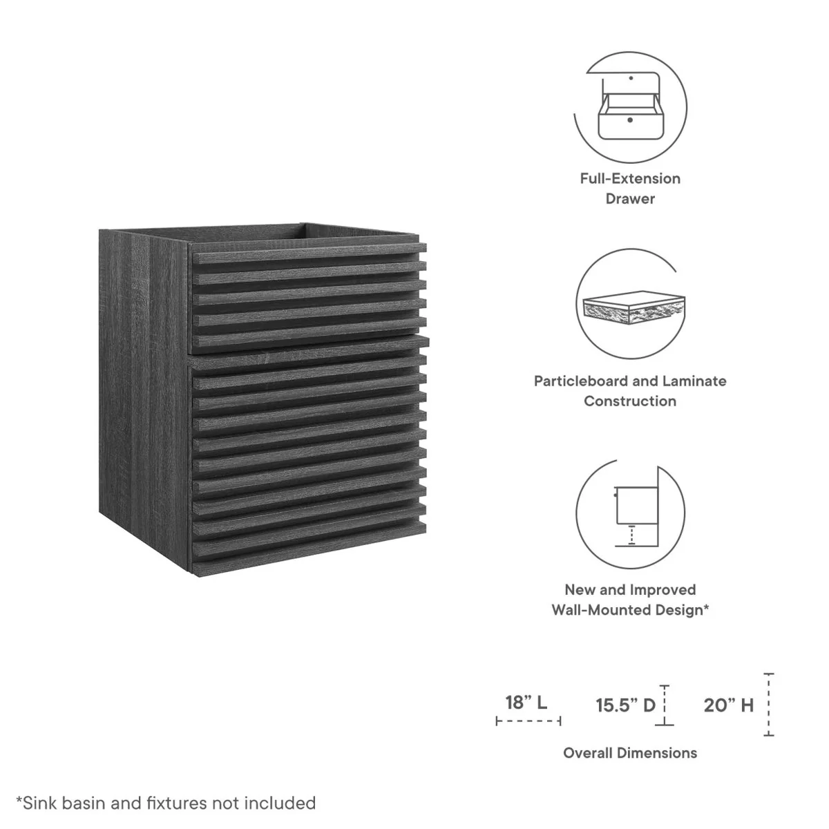 Mid-Century Wall-Mount Bathroom Vanity Cabinet — Available in Multiple Sizes and Finishes - Image 26