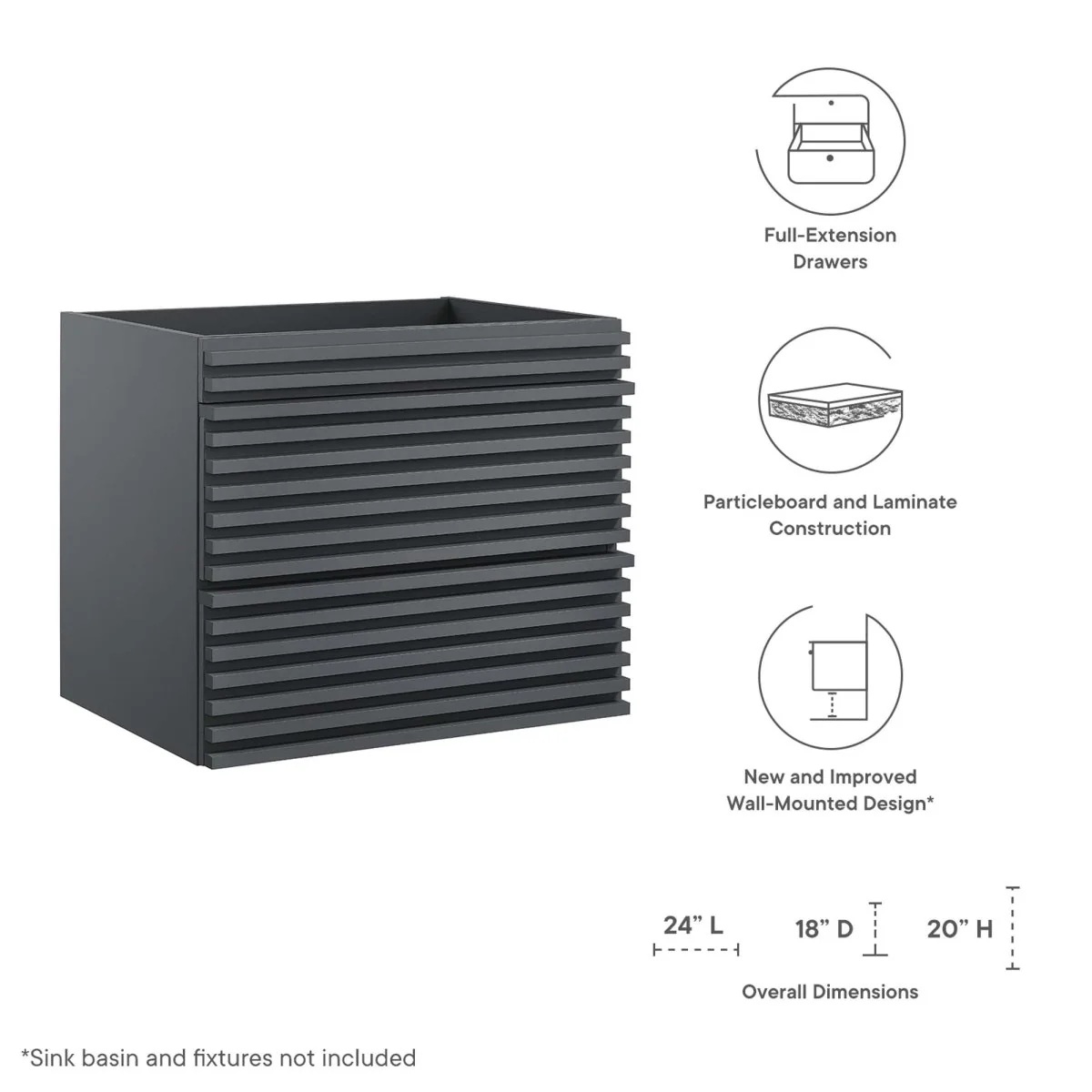 Mid-Century Wall-Mount Bathroom Vanity Cabinet — Available in Multiple Sizes and Finishes - Image 58