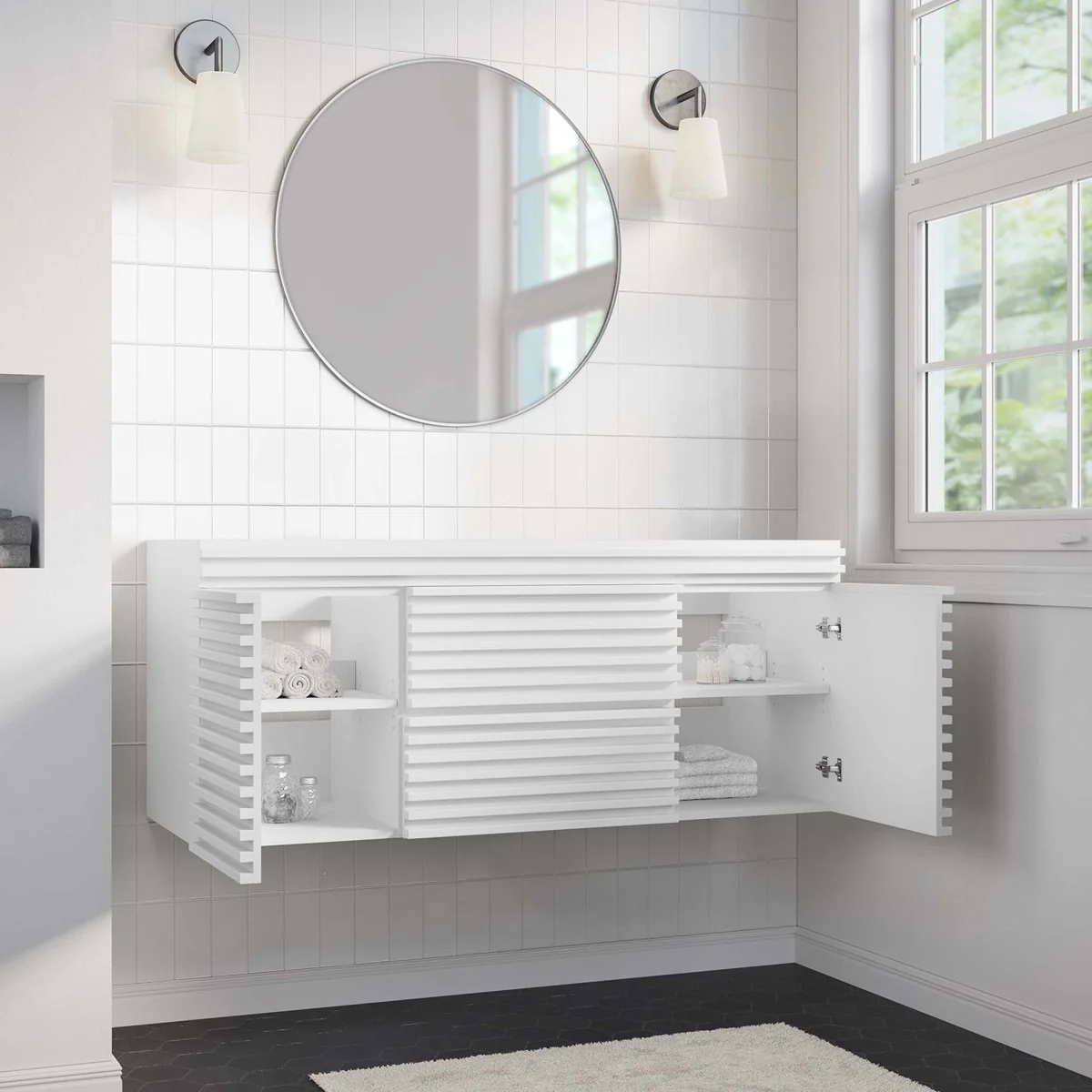 Mid-Century Wall-Mount Bathroom Vanity Cabinet, Floating Modern Vanity with Storage - Image 12