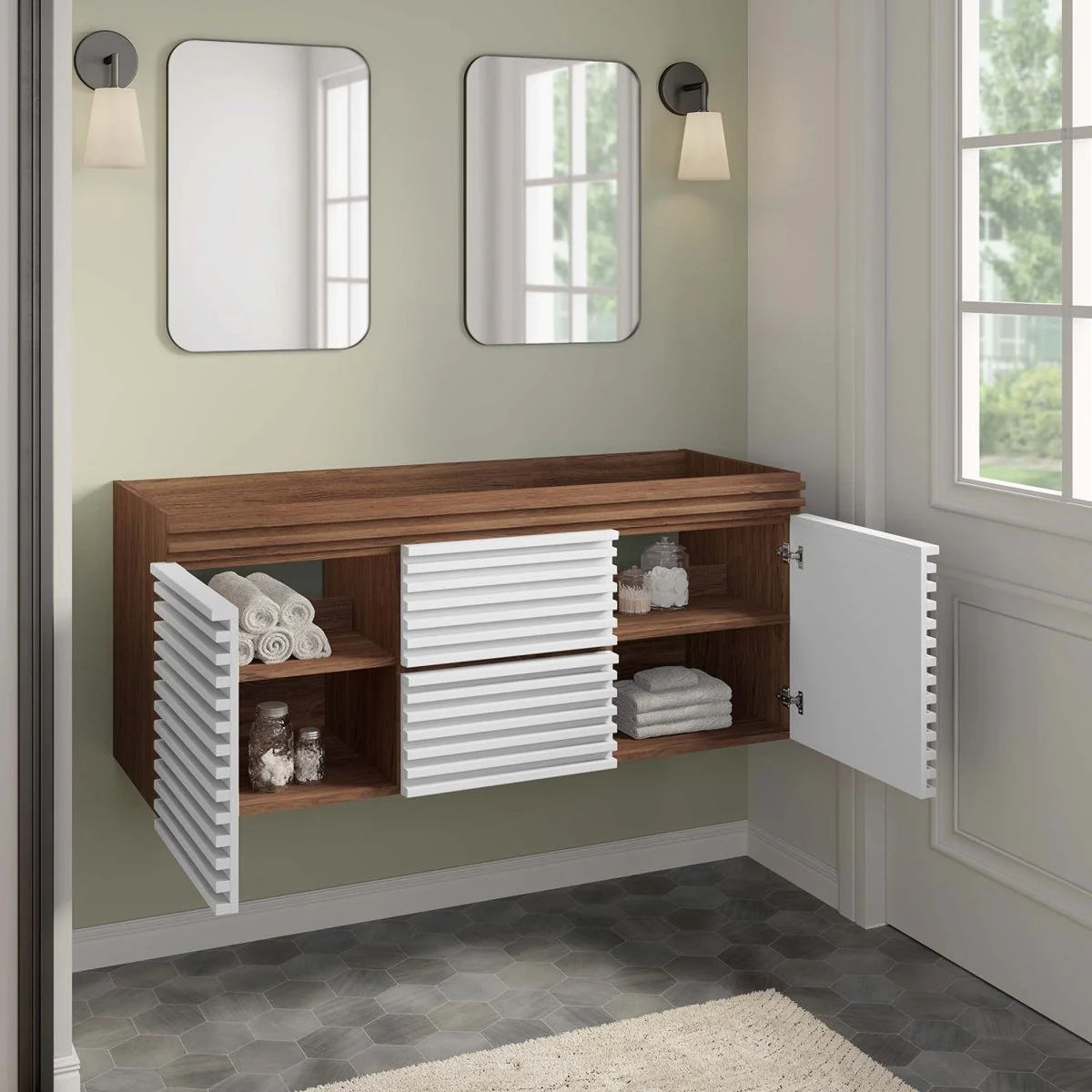 Mid-Century Wall-Mount Bathroom Vanity Cabinet, Floating Modern Vanity with Storage - Image 74
