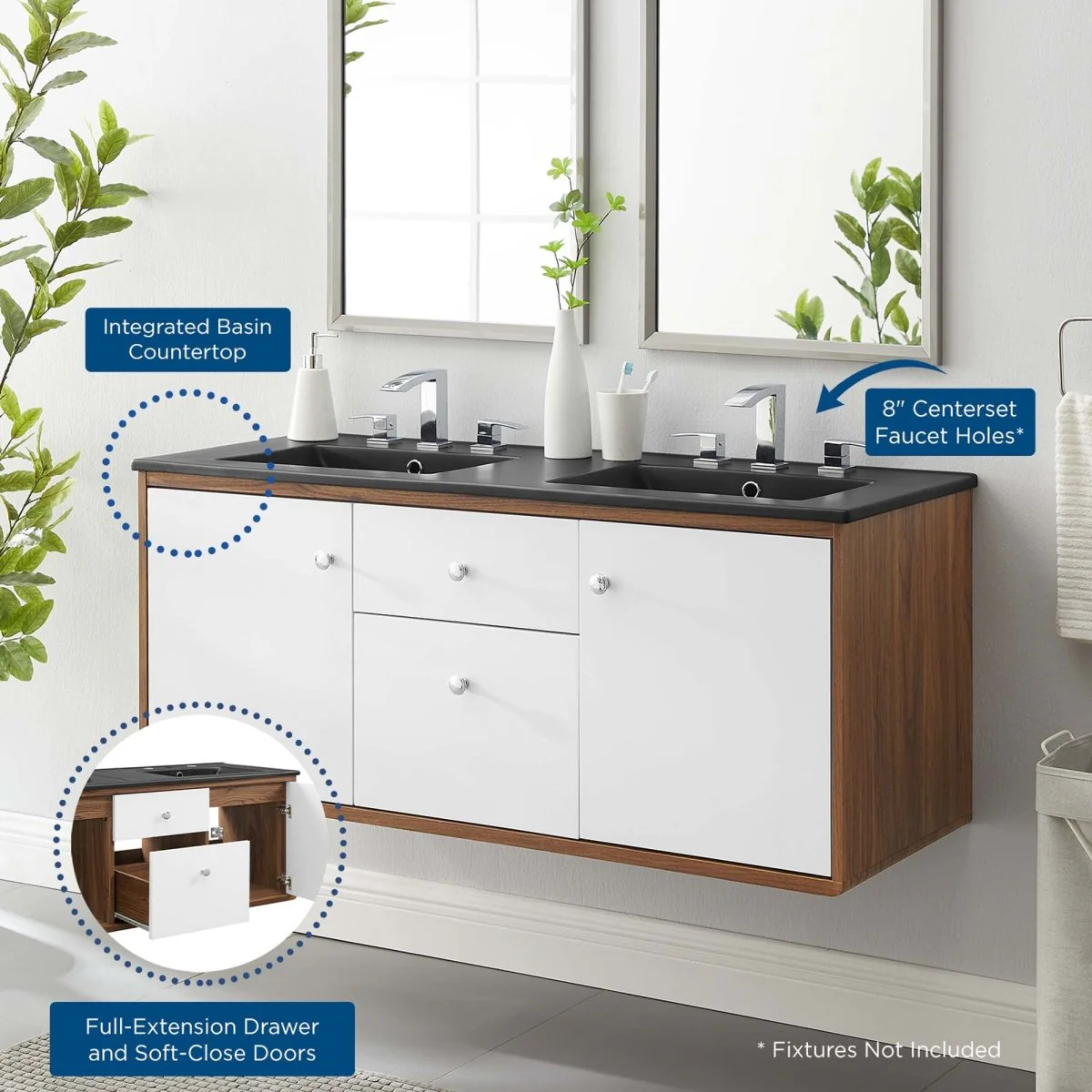 Mid-Century Wall-Mount Bathroom Vanity with Modern Integrated Sink Design & Storage - Image 12