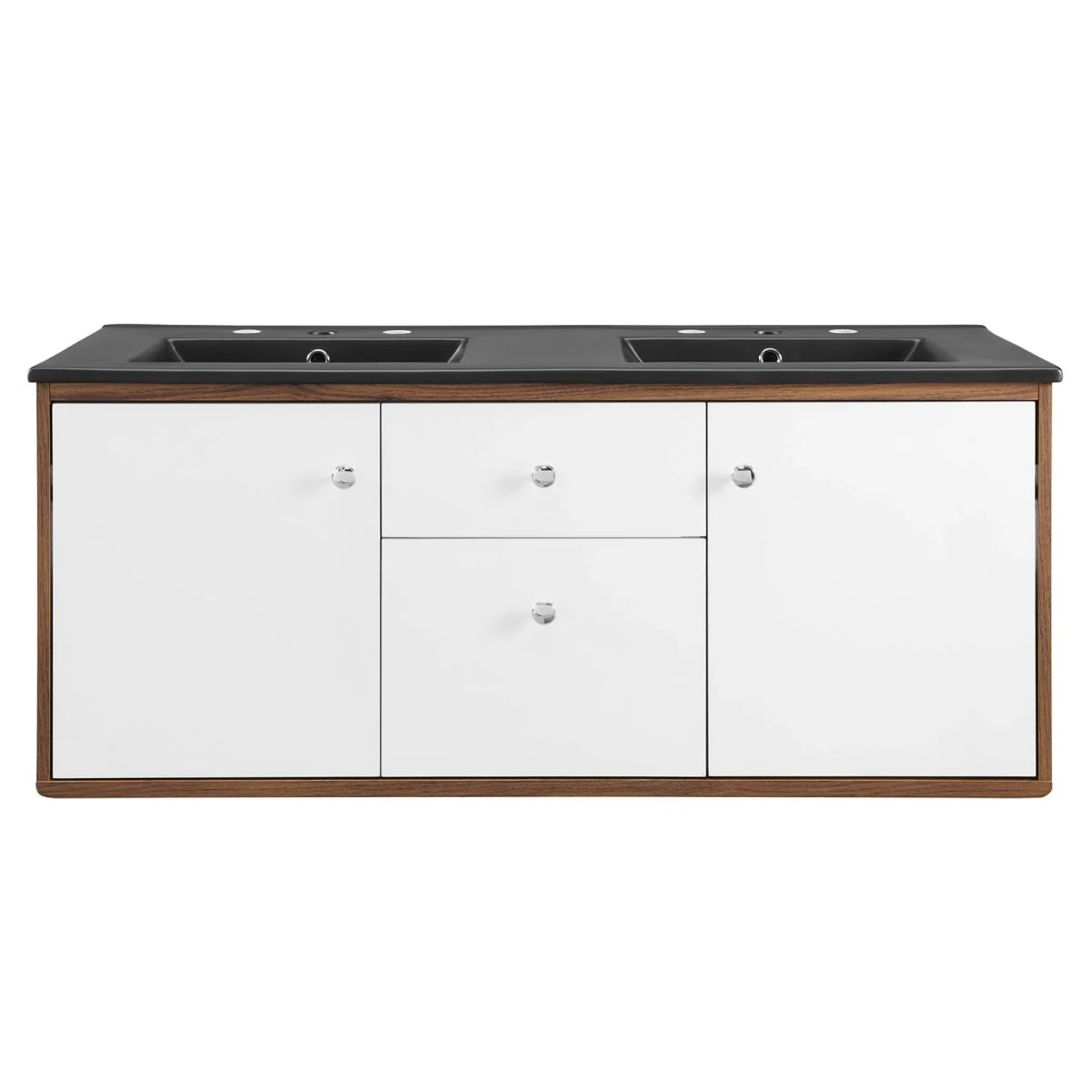Mid-Century Wall-Mount Bathroom Vanity with Modern Integrated Sink Design & Storage - Image 15
