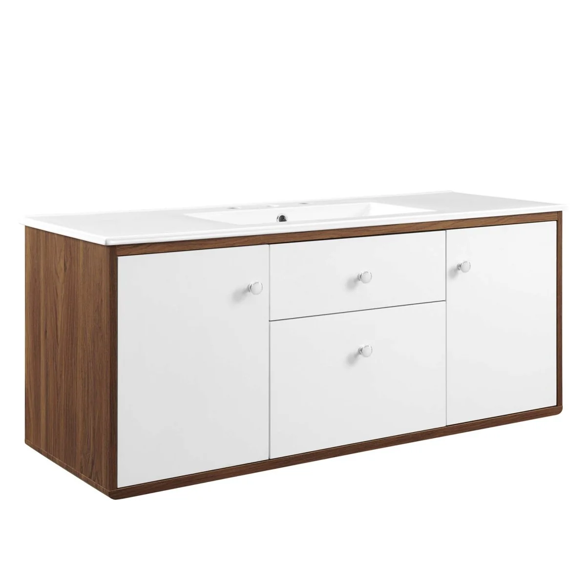 Mid-Century Wall-Mount Bathroom Vanity with Modern Integrated Sink Design & Storage - Image 31