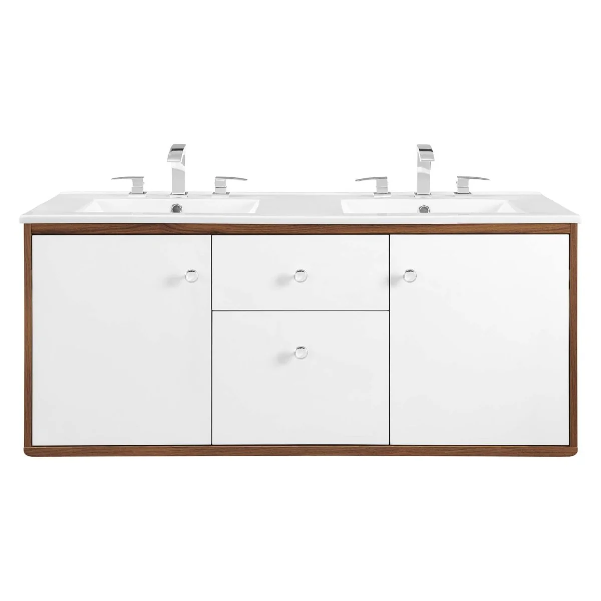 Mid-Century Wall-Mount Bathroom Vanity with Modern Integrated Sink Design & Storage - Image 6