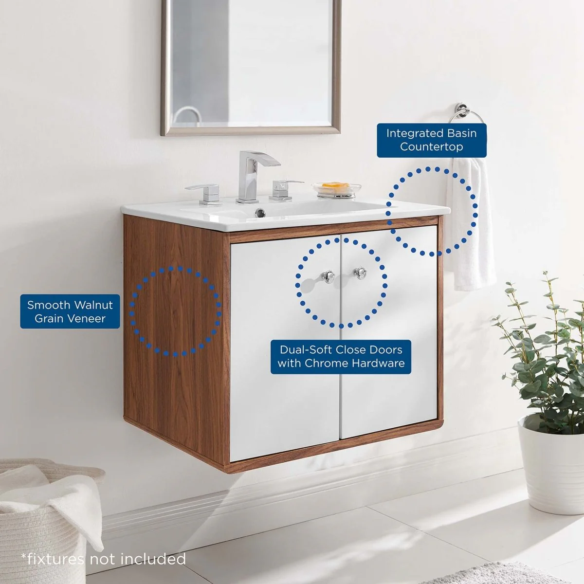 Mid-Century Wall-Mount Bathroom Vanity with Modern Integrated Sink Design & Storage - Image 71