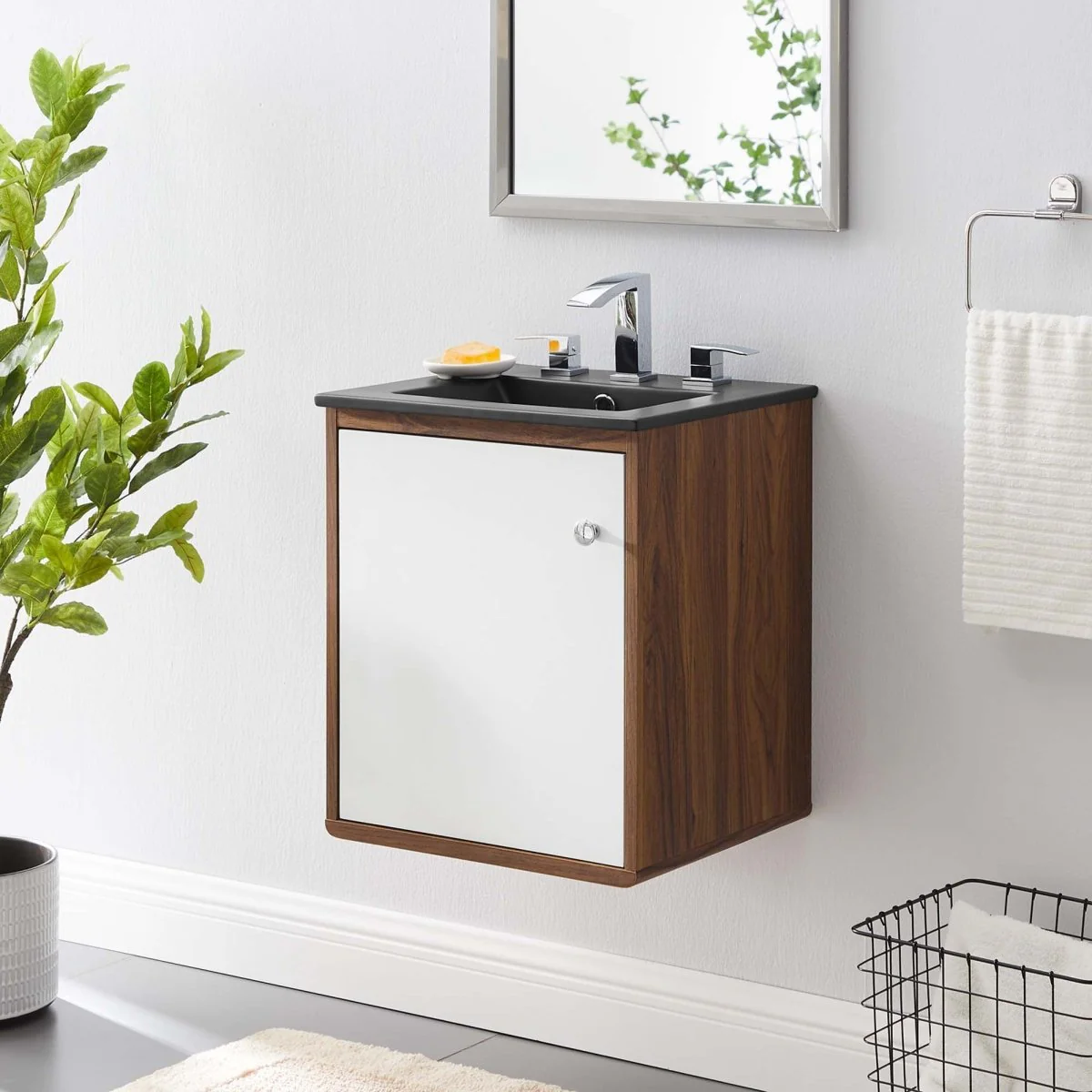 Mid-Century Wall-Mount Bathroom Vanity with Modern Integrated Sink Design & Storage - Image 99