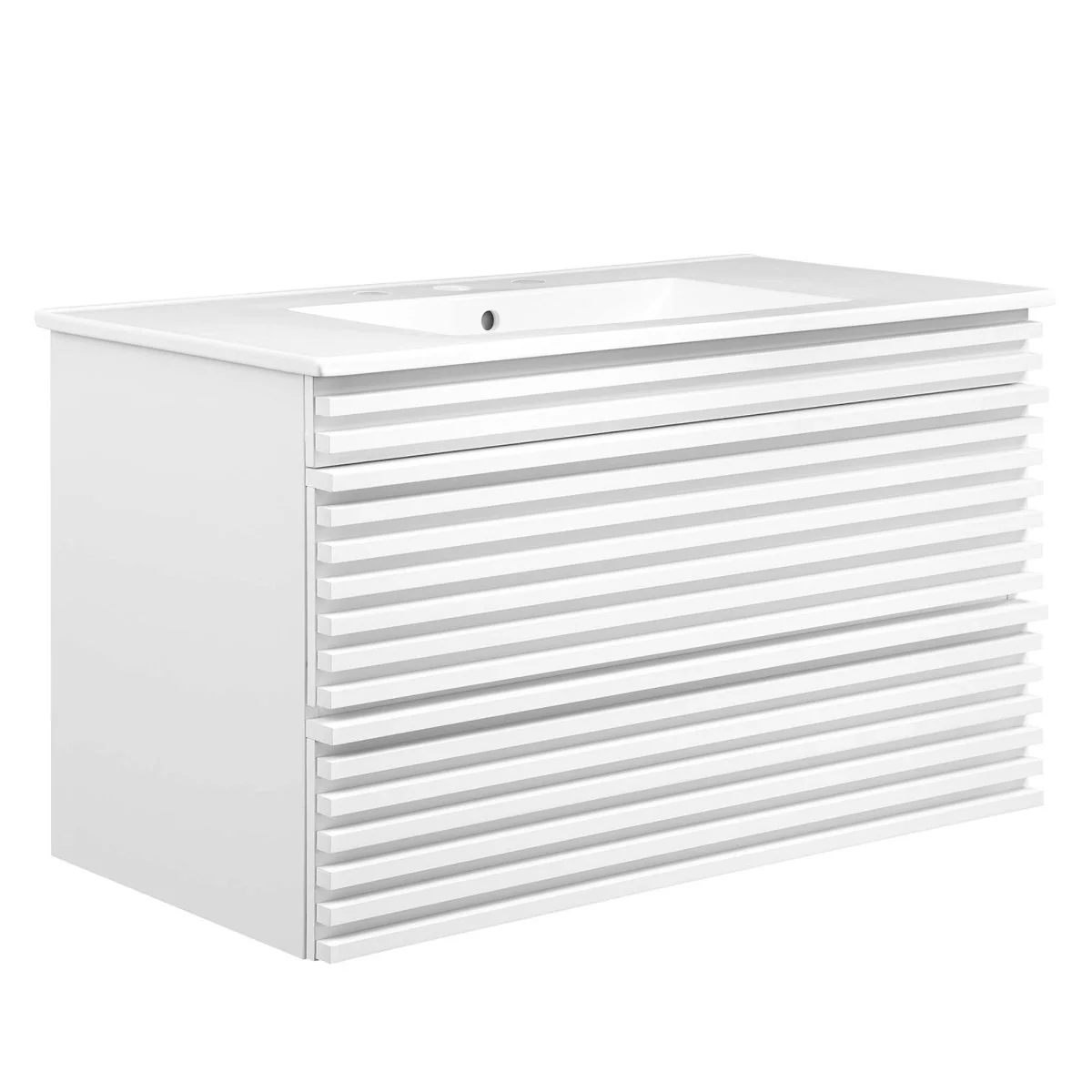 Mid-Century Wall-Mount Bathroom Vanity with Sink, Floating Modern Design - Image 113