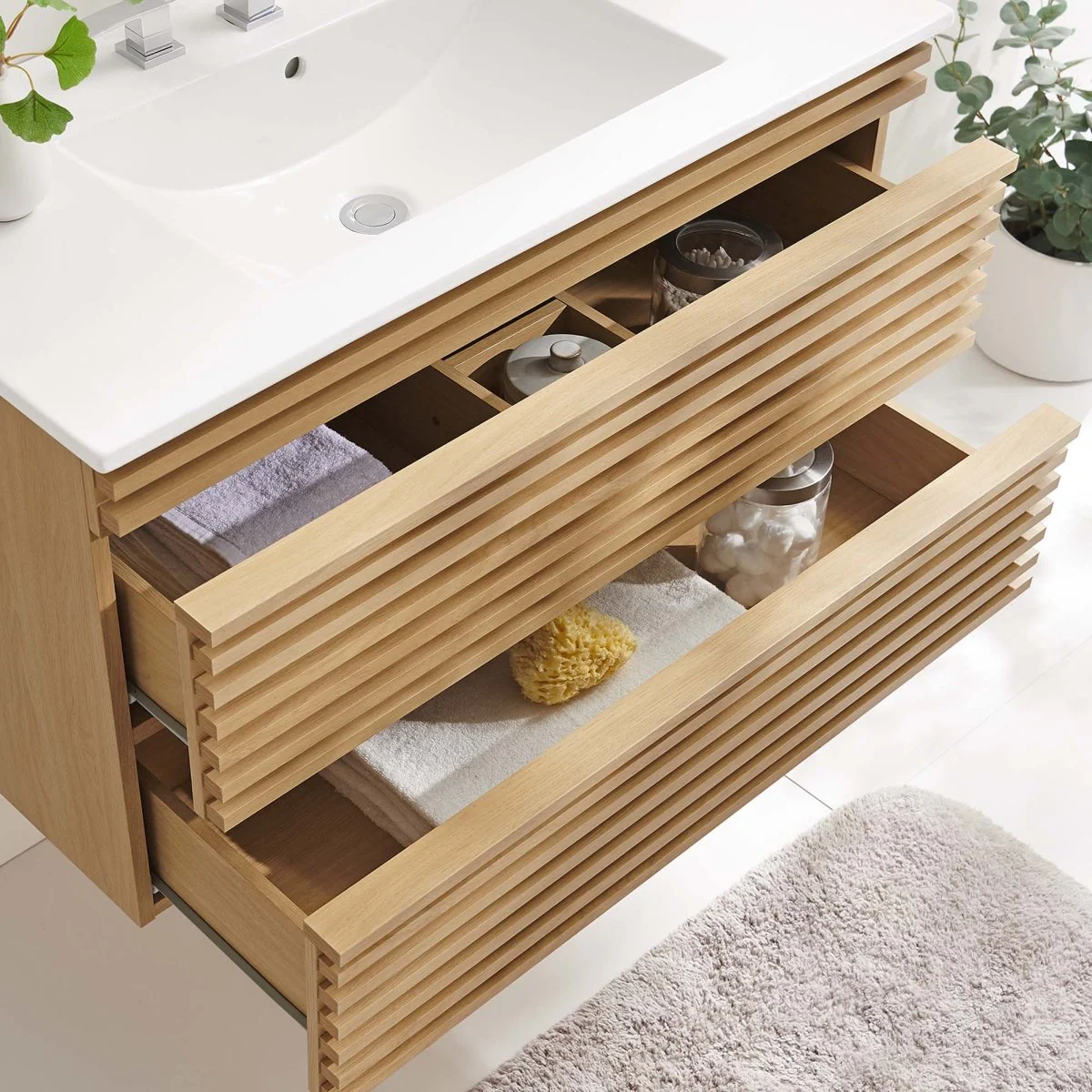 Mid-Century Wall-Mount Bathroom Vanity with Sink, Floating Modern Design - Image 144