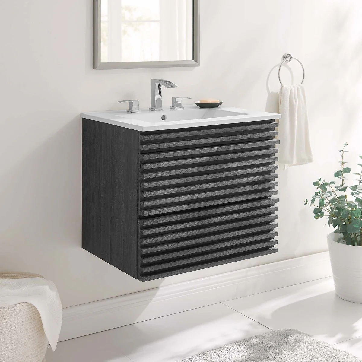 Mid-Century Wall-Mount Bathroom Vanity with Sink, Floating Modern Design - Image 46